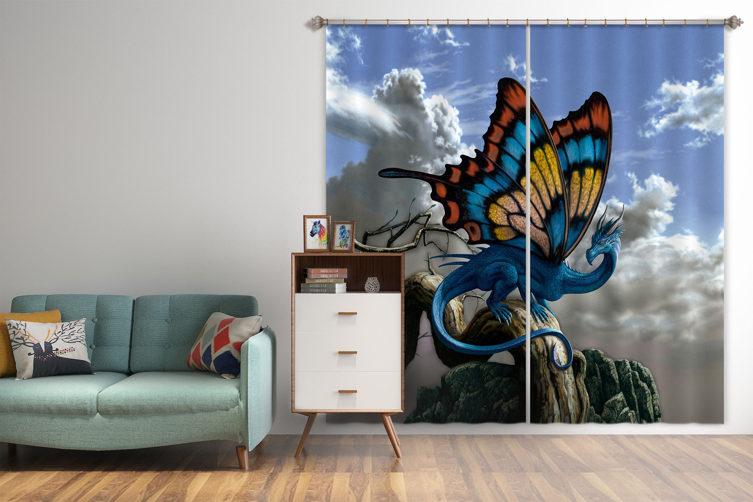 3D Clouds Butterfly Wings Dragon 8030 Ciruelo Curtain Curtains Drapes