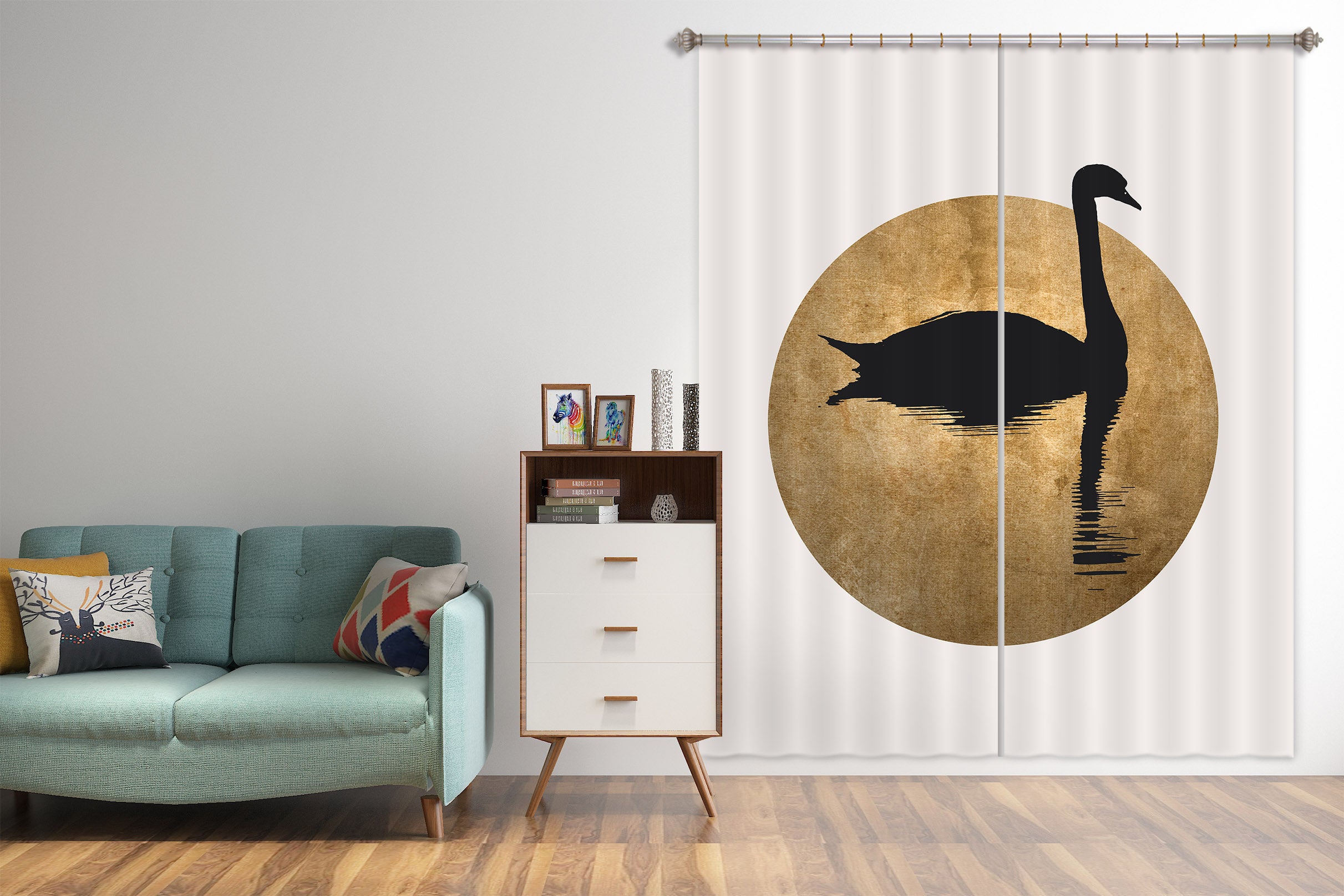 3D Black Swan 1125 Boris Draschoff Curtain Curtains Drapes