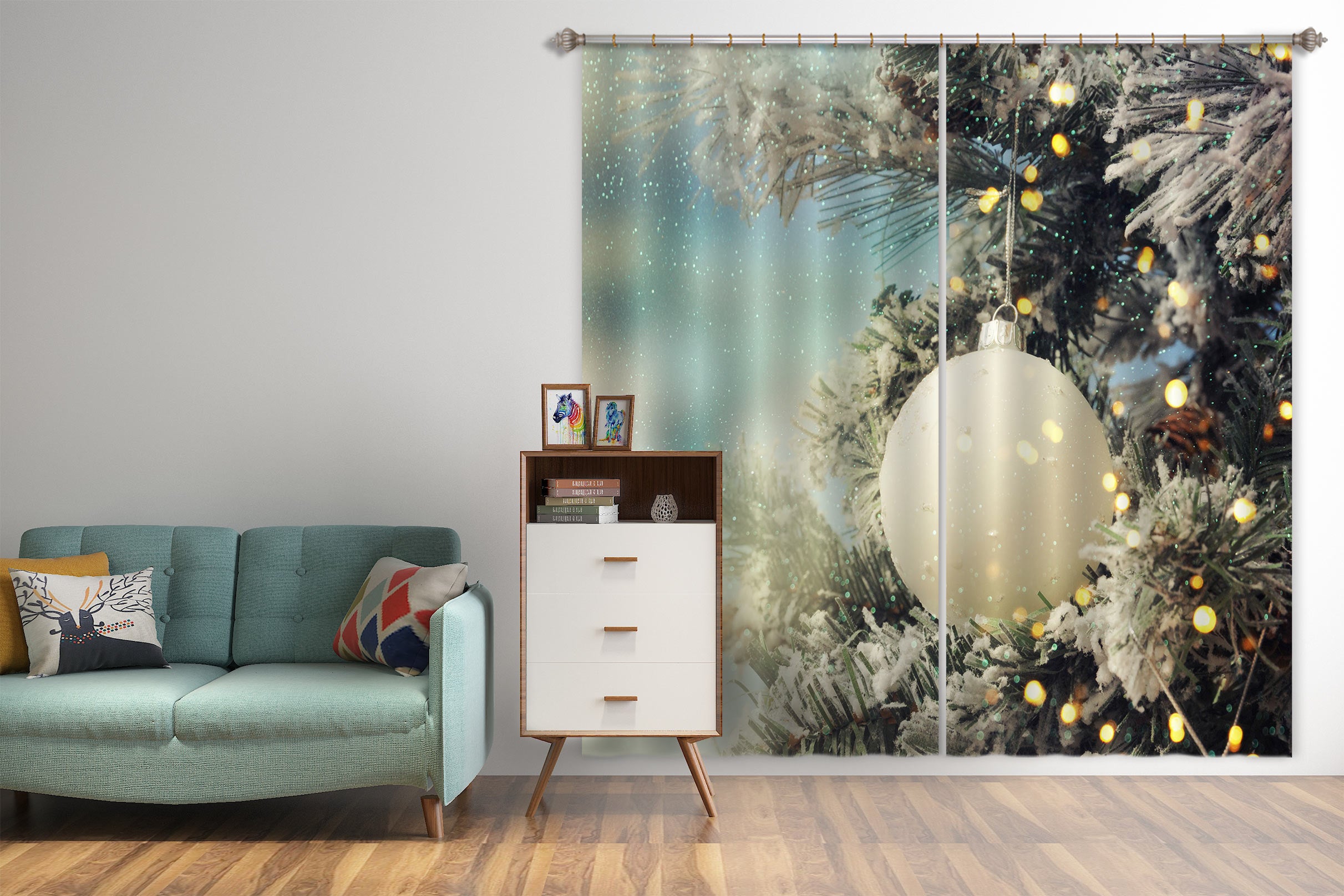 3D White Ball 52031 Christmas Curtains Drapes Xmas