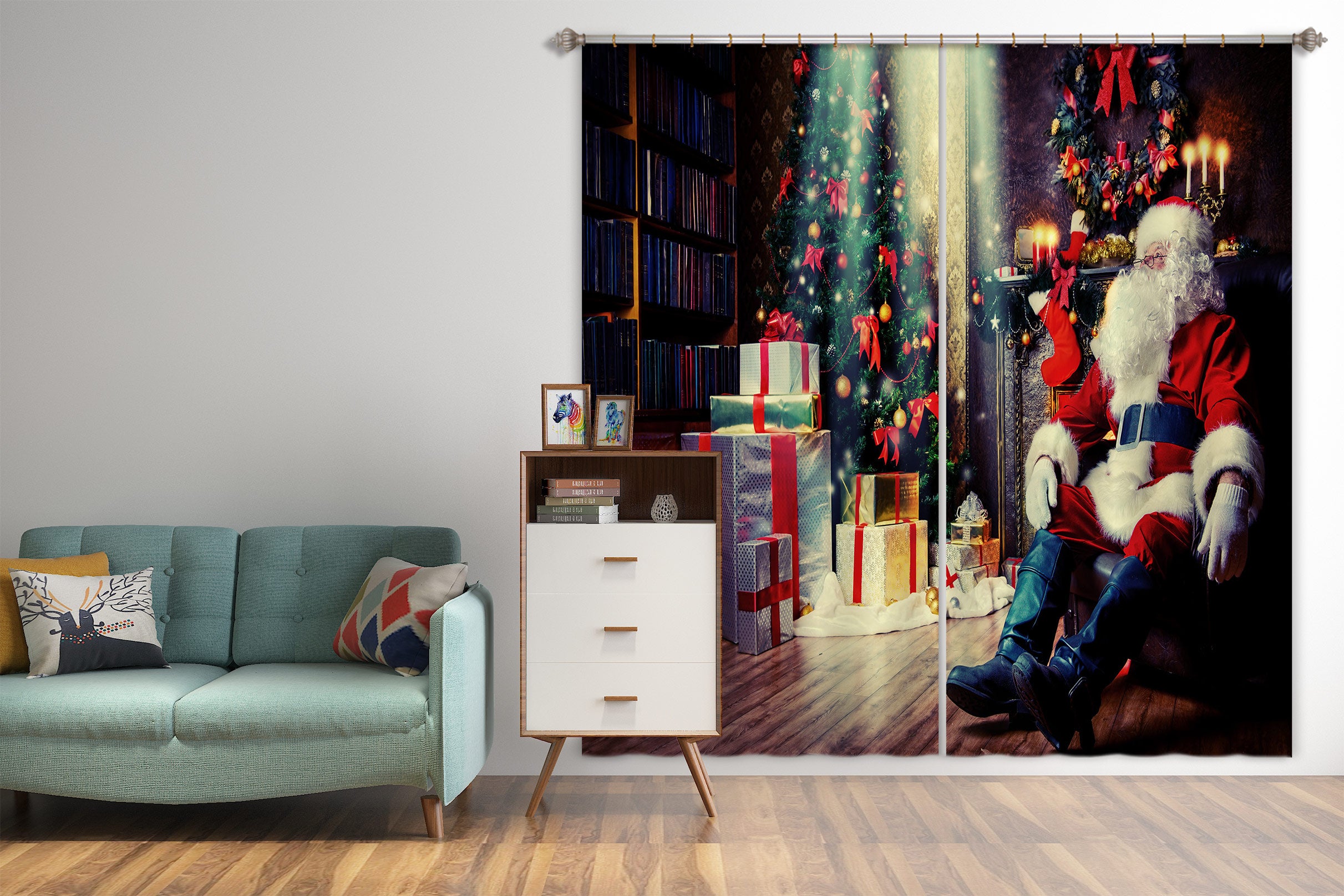 3D Santa Claus Gift Tree 52015 Christmas Curtains Drapes Xmas