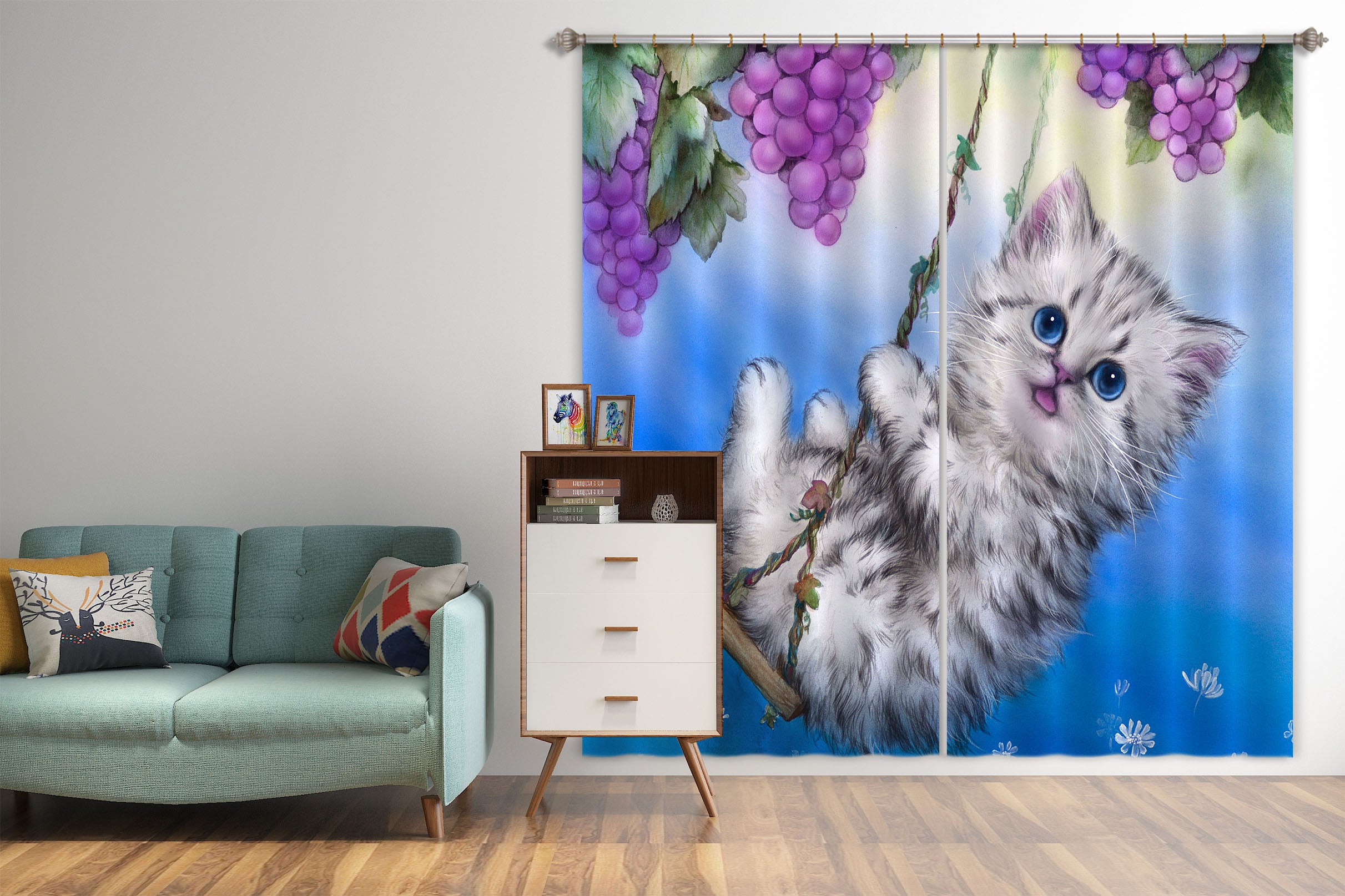 3D Grape Cat 9062 Kayomi Harai Curtain Curtains Drapes