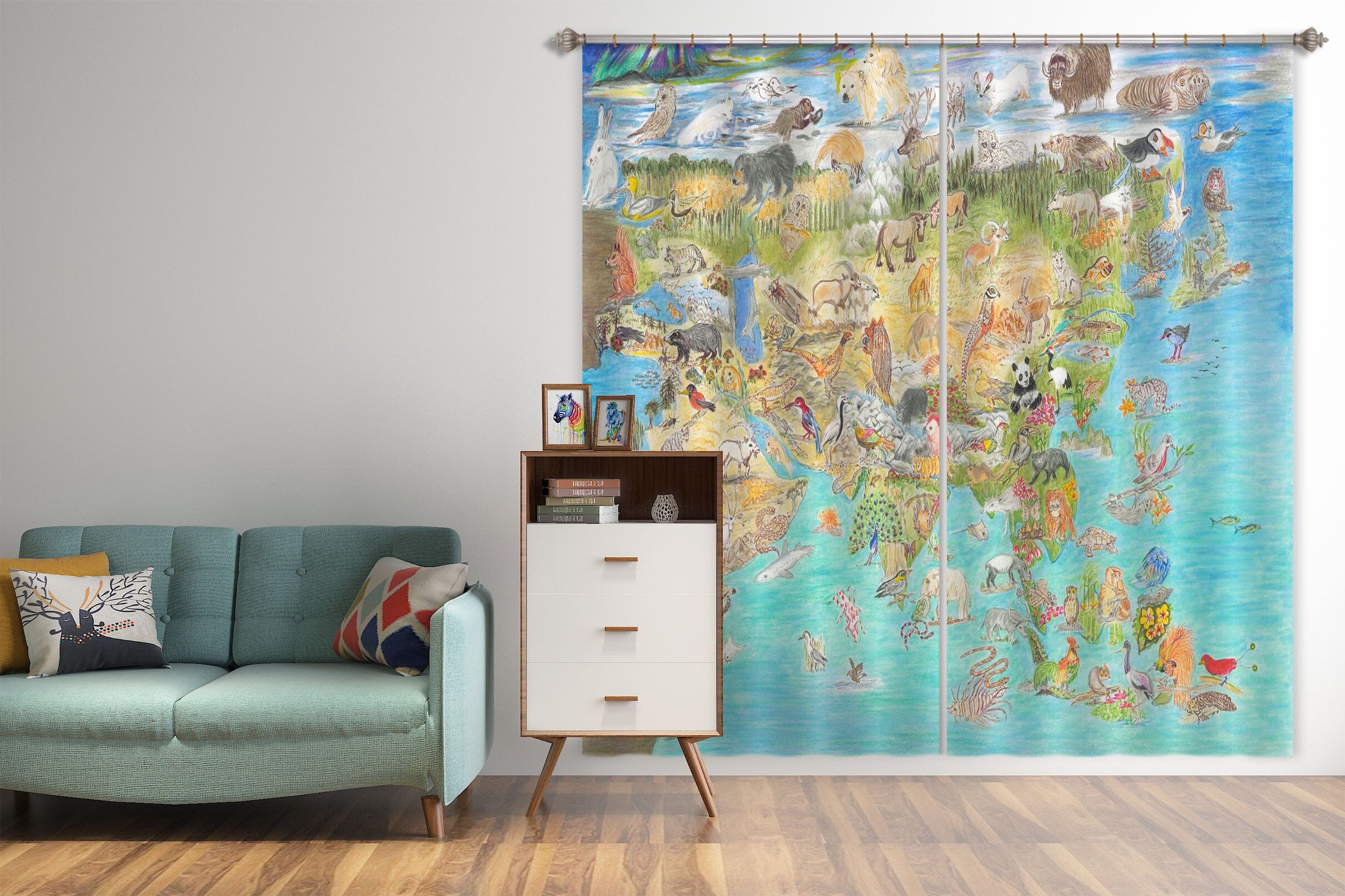 3D Blue Map 041 Michael Sewell Curtain Curtains Drapes Curtains AJ Creativity Home 