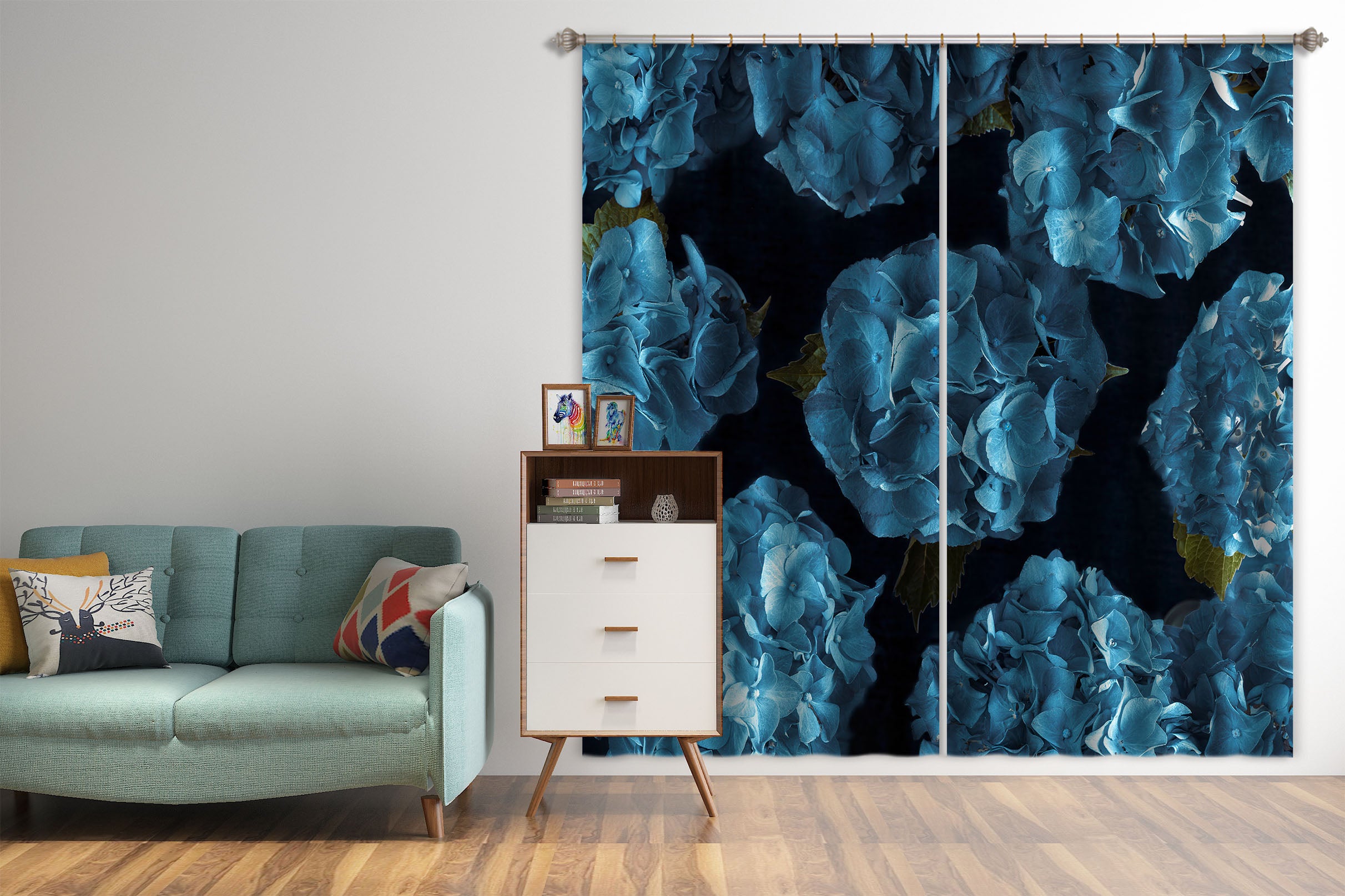 3D Blue Flowers 6324 Assaf Frank Curtain Curtains Drapes