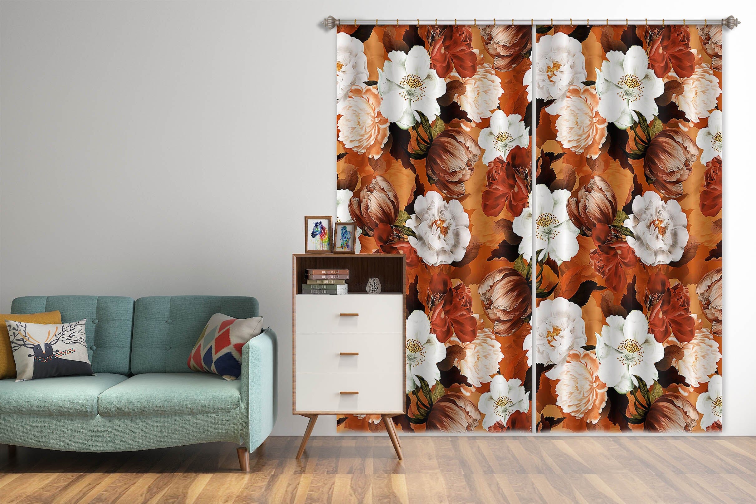 3D White Flowers 137 Uta Naumann Curtain Curtains Drapes Curtains AJ Creativity Home 
