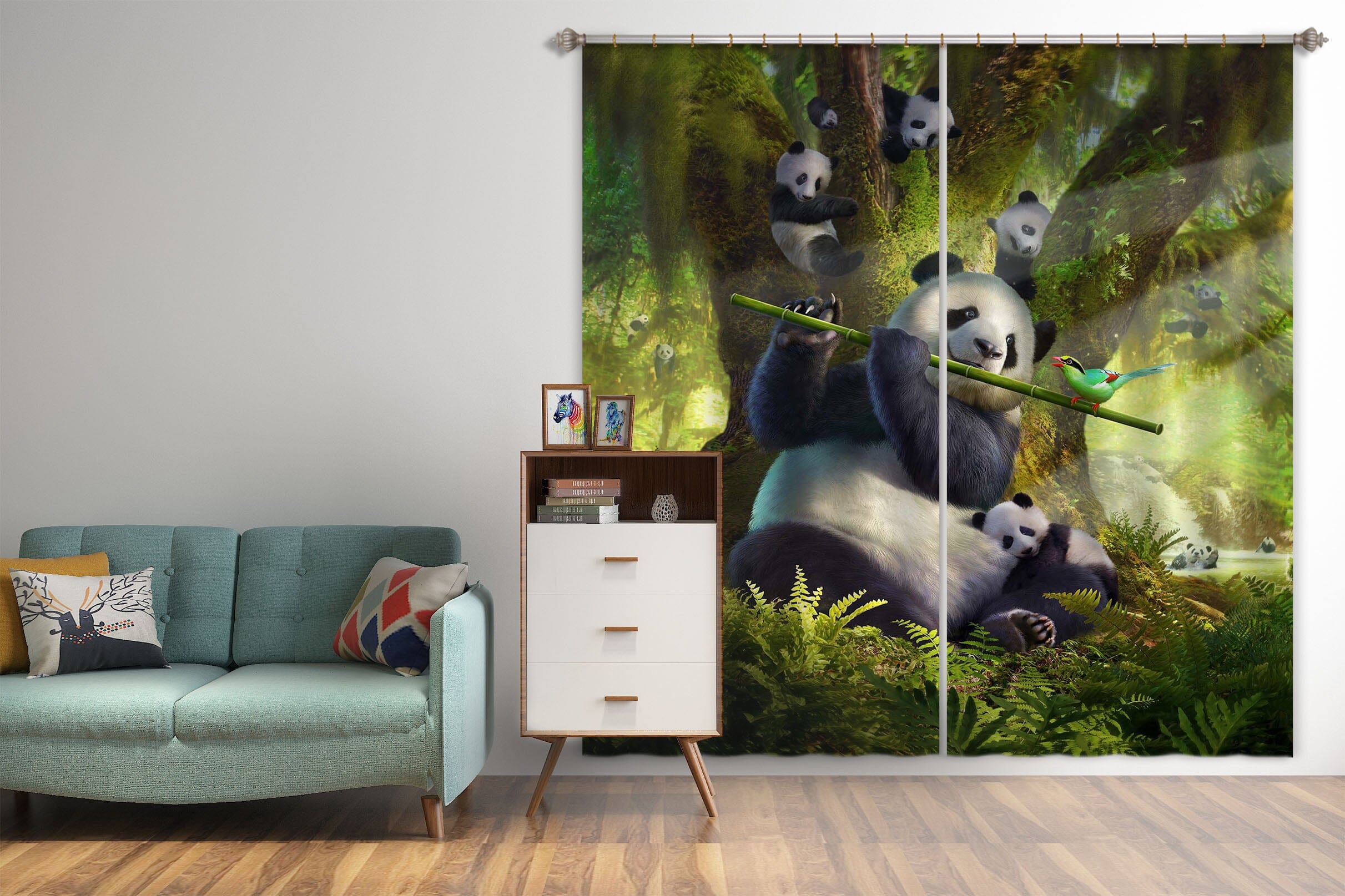3D Panda Bear 045 Jerry LoFaro Curtain Curtains Drapes Curtains AJ Creativity Home 