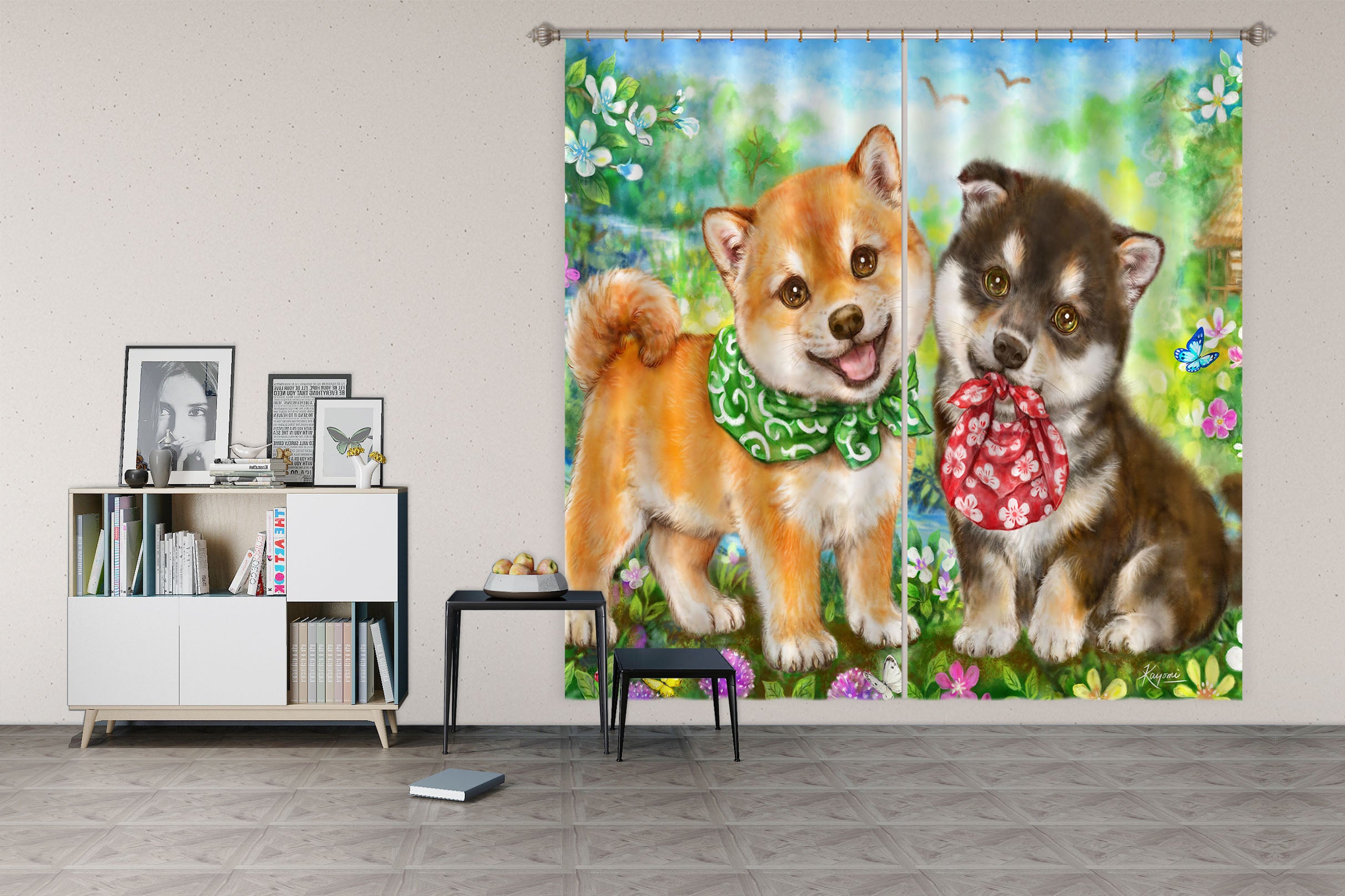 3D Cute Garden Dog 9050 Kayomi Harai Curtain Curtains Drapes