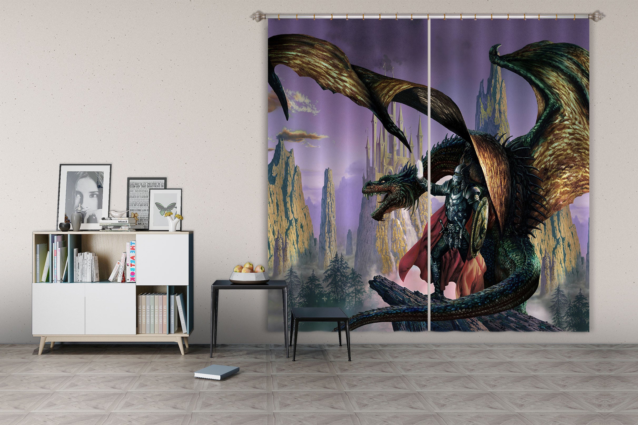 3D Armor Shield Soldier Dragon 7167 Ciruelo Curtain Curtains Drapes