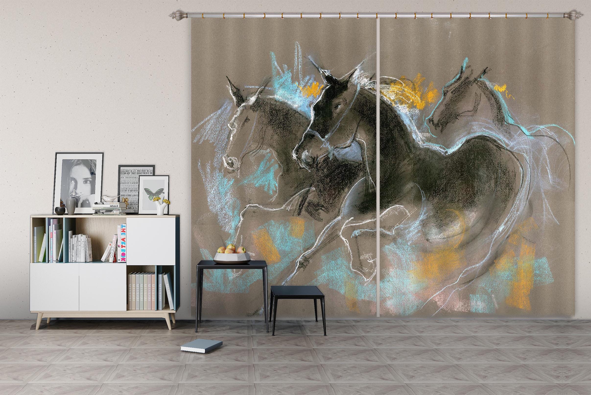 3D Running Horse 013 Anne Farrall Doyle Curtain Curtains Drapes Curtains AJ Creativity Home 