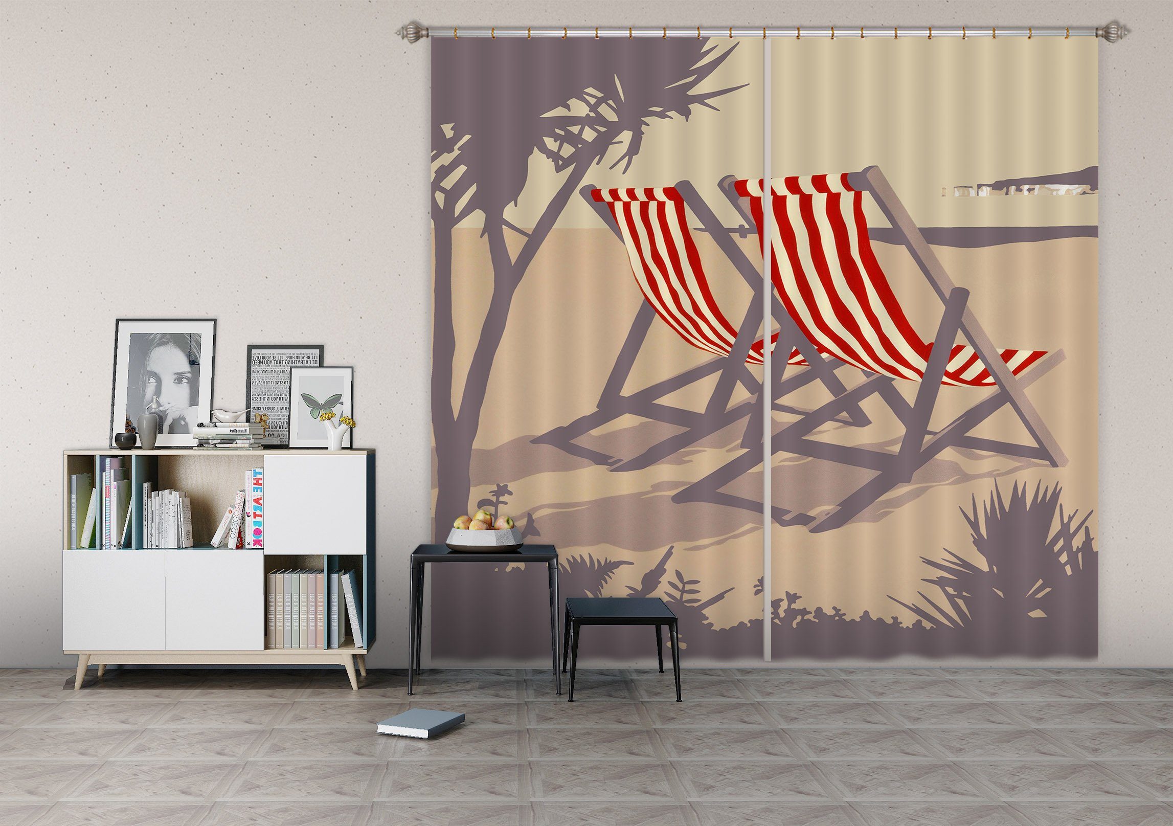 3D Bournemouth Red Deckchairs 106 Steve Read Curtain Curtains Drapes Curtains AJ Creativity Home 