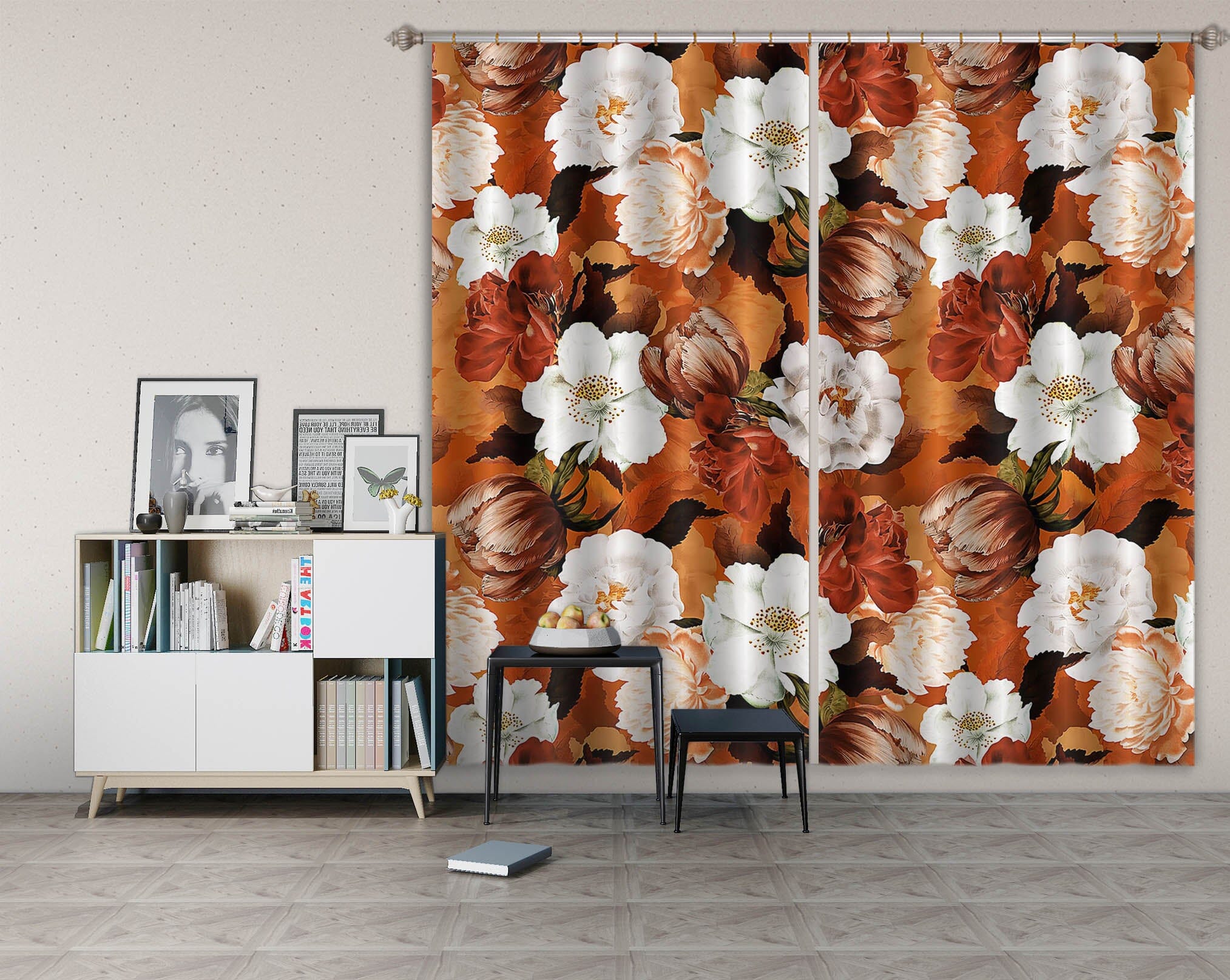 3D White Flowers 137 Uta Naumann Curtain Curtains Drapes Curtains AJ Creativity Home 