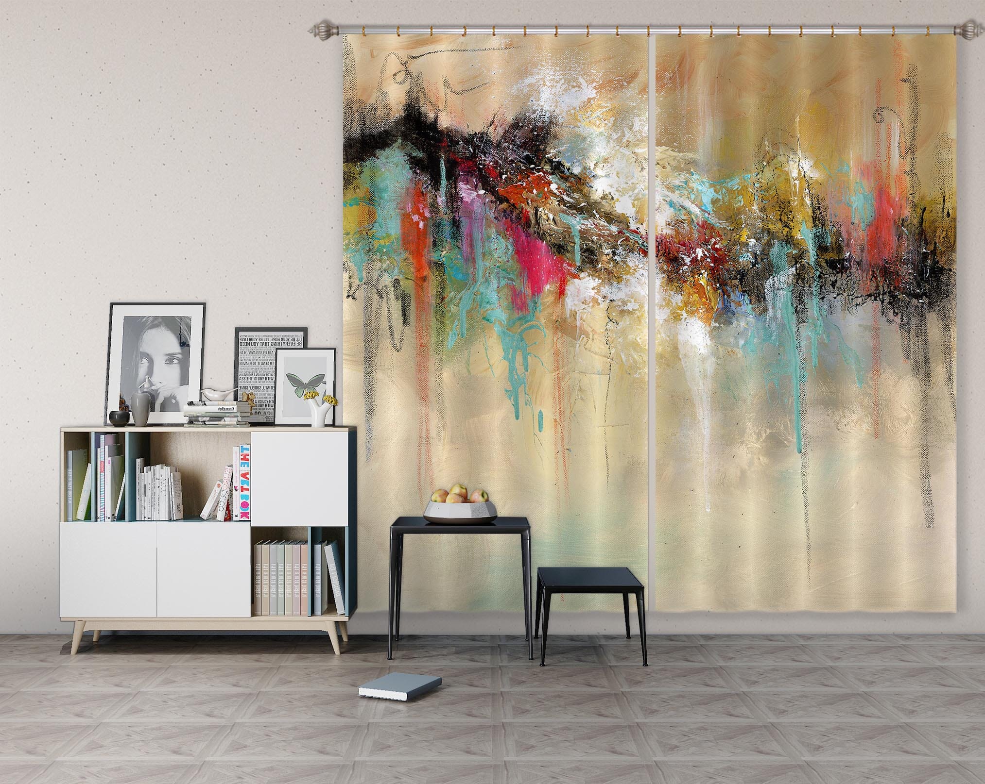 3D Graffiti Water Painting 004 Anne Farrall Doyle Curtain Curtains Drapes Curtains AJ Creativity Home 
