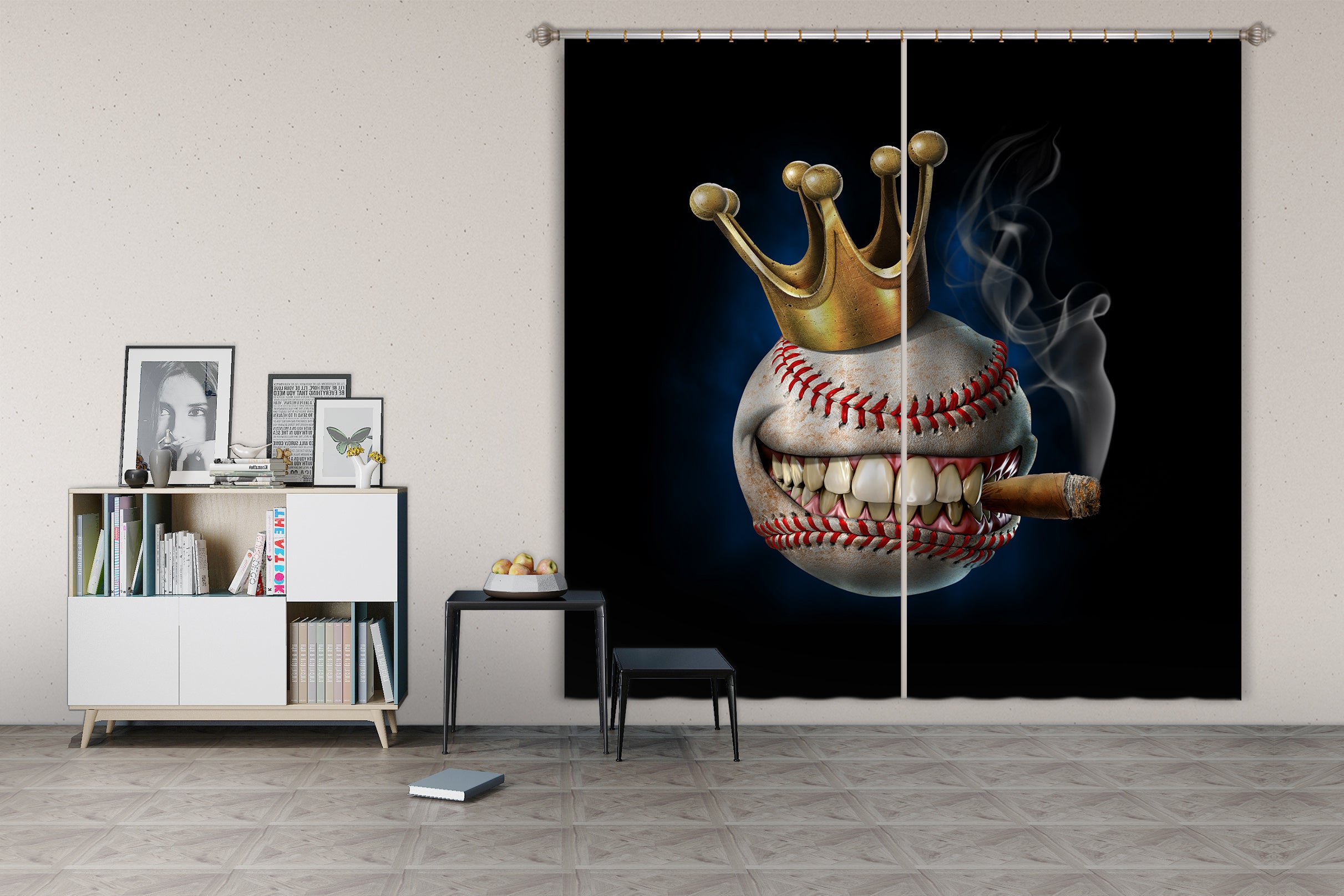 3D Crown Teeth Baseball 5048 Tom Wood Curtain Curtains Drapes