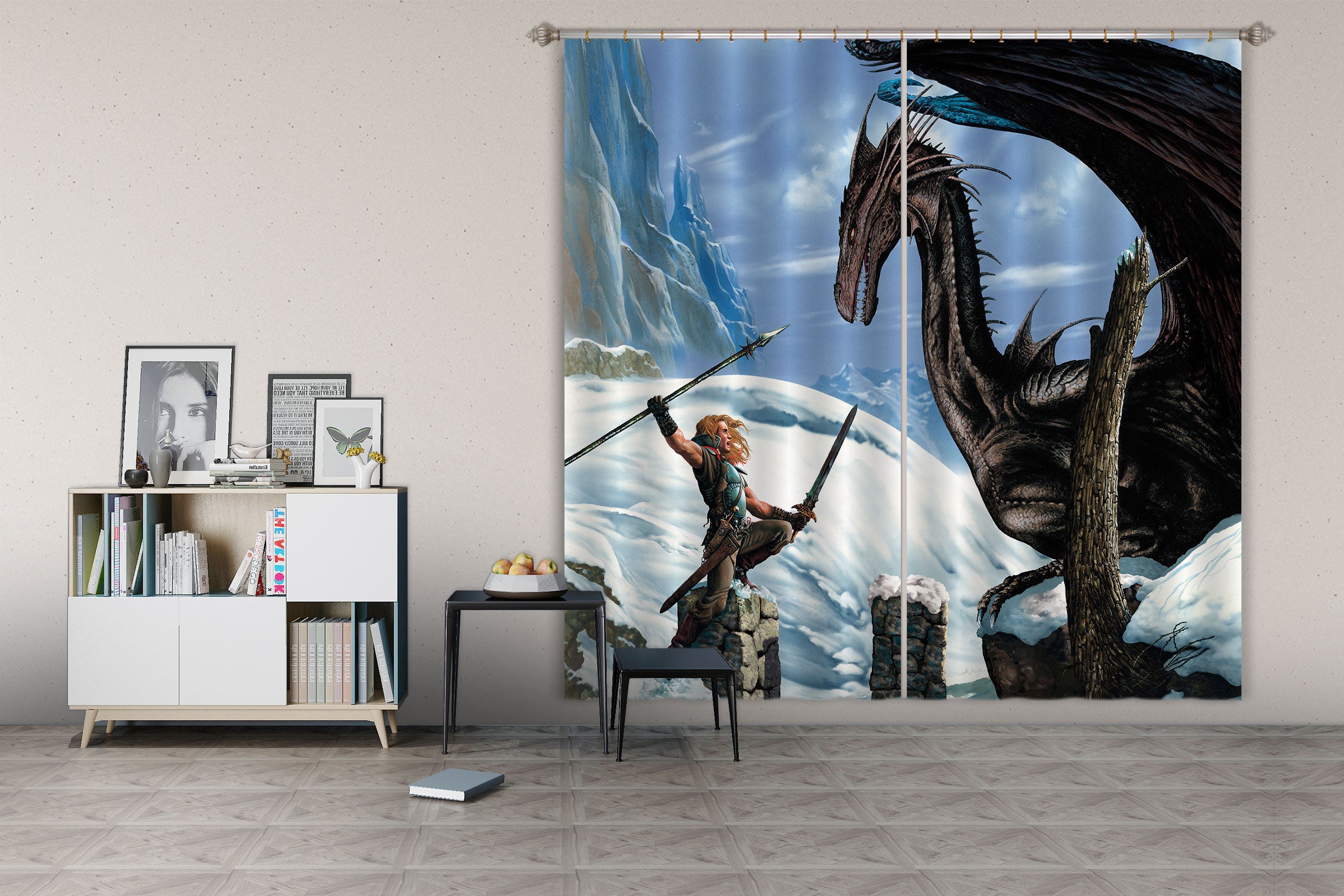 3D Battle Dragon 7155 Ciruelo Curtain Curtains Drapes