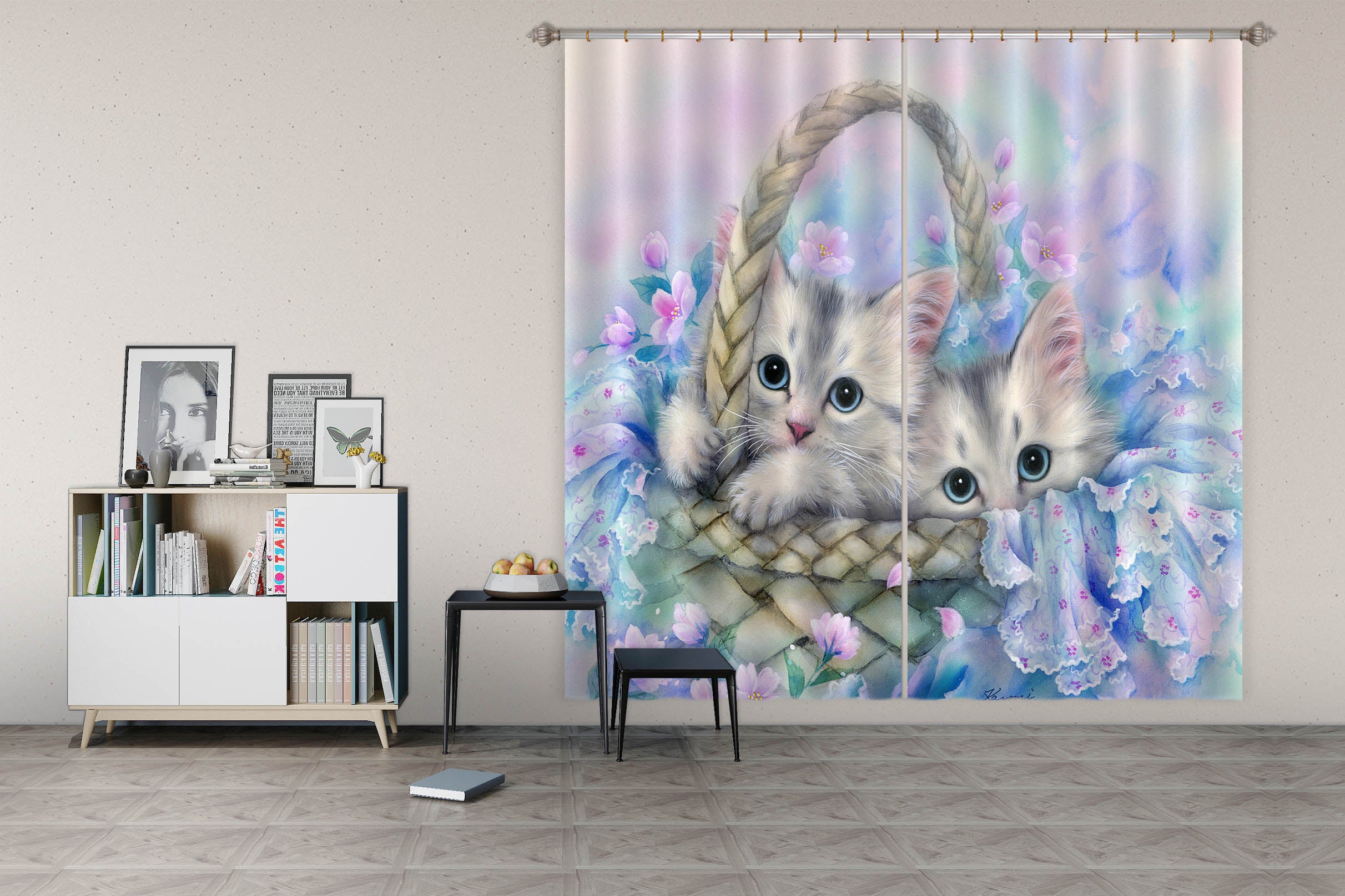 3D Flower Basket Cat 9010 Kayomi Harai Curtain Curtains Drapes