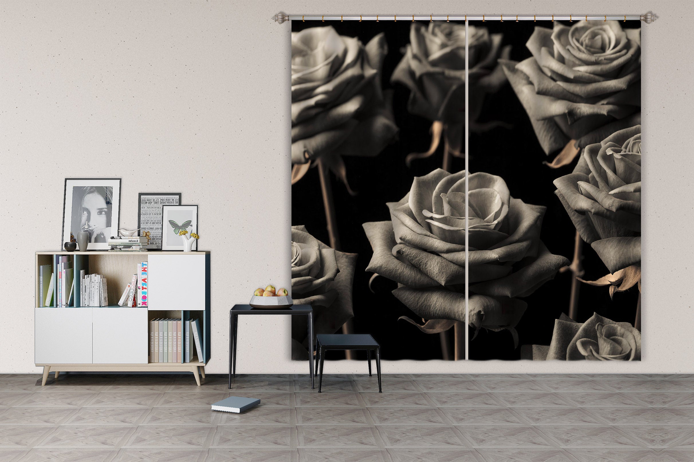 3D Retro Rose 6317 Assaf Frank Curtain Curtains Drapes