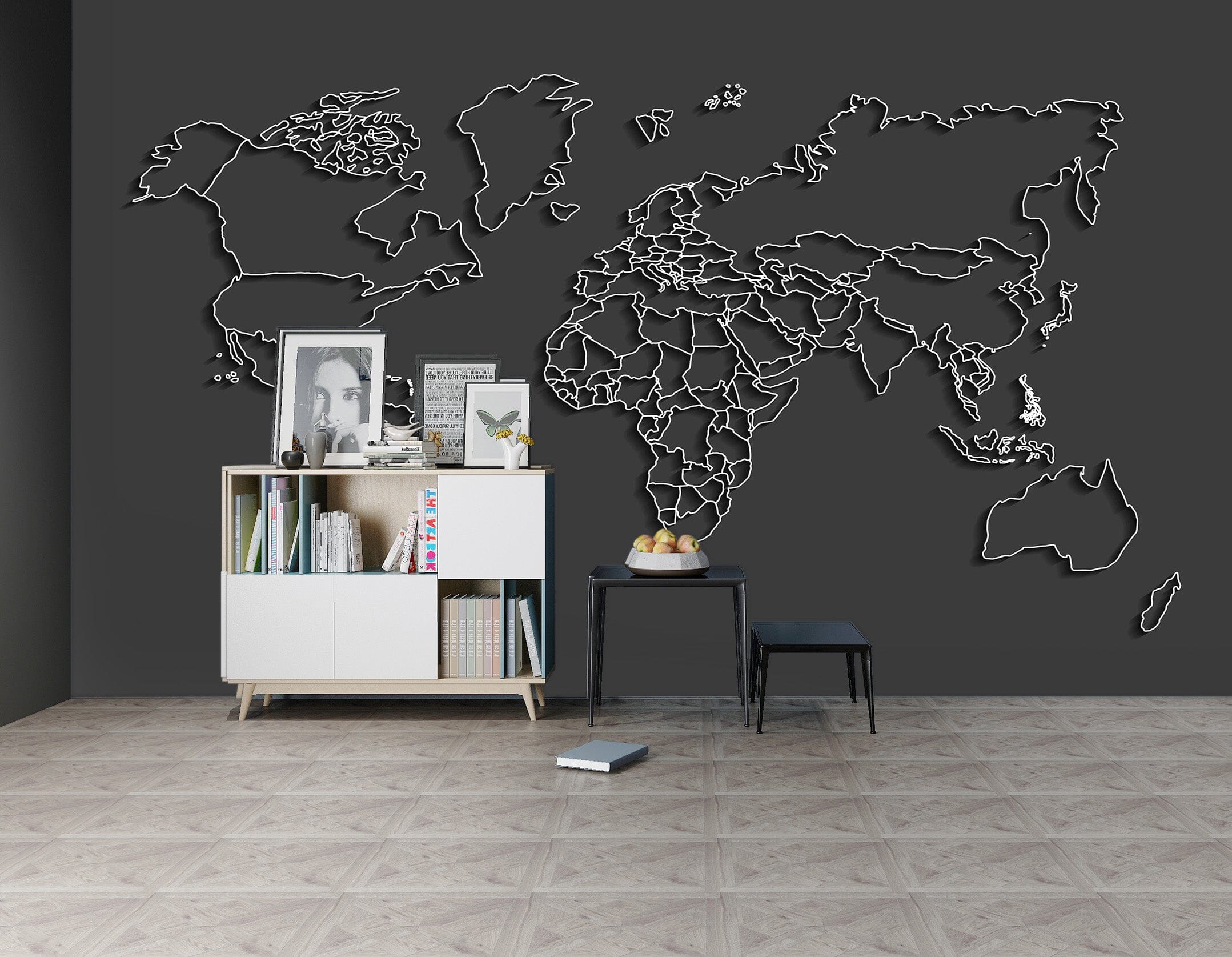 3D Black Lines 2002 World Map Wall Murals Wallpaper AJ Wallpaper 2 