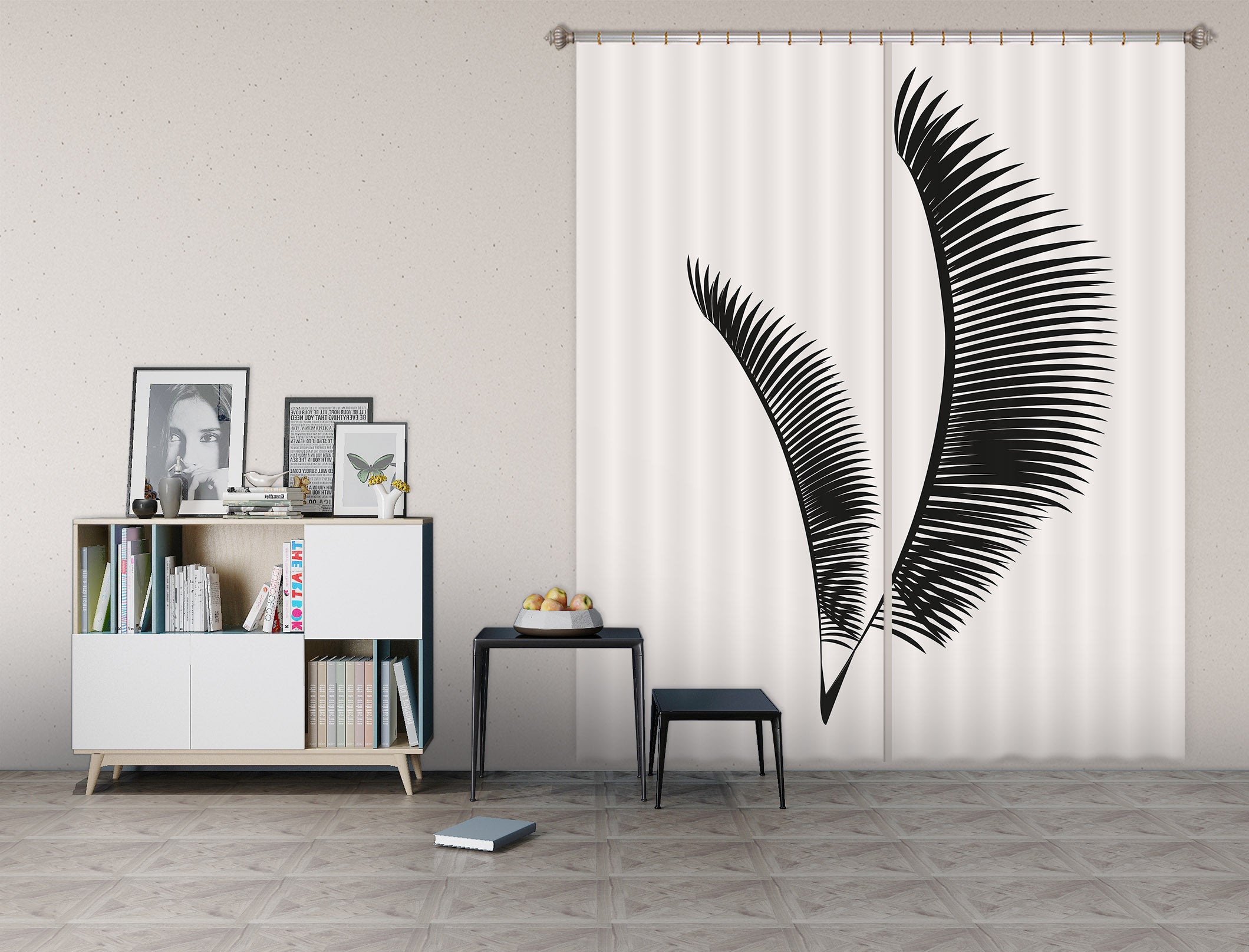 3D Black Leaves 1047 Boris Draschoff Curtain Curtains Drapes
