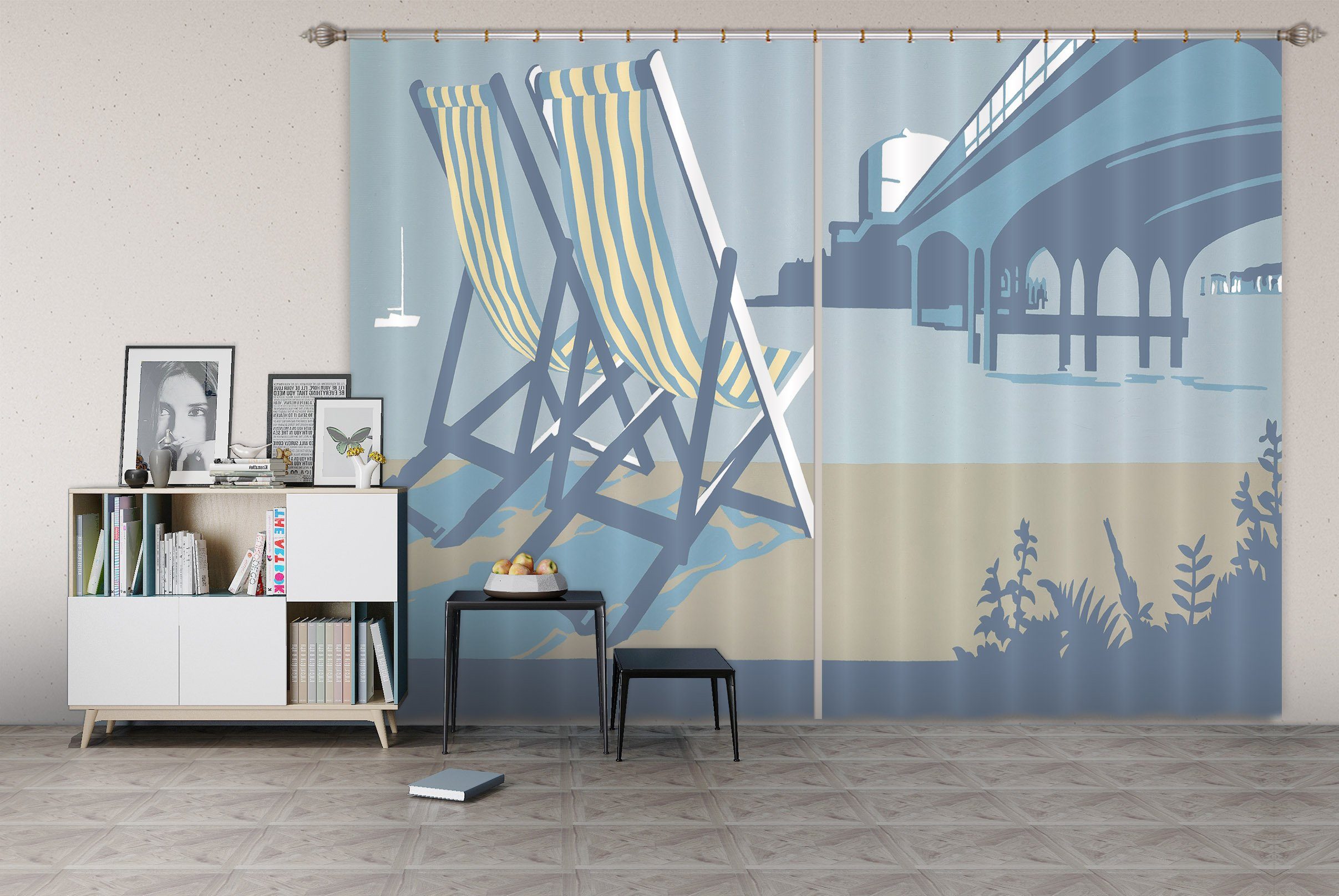3D Bournemouth Pier And Deckchairs 105 Steve Read Curtain Curtains Drapes Curtains AJ Creativity Home 