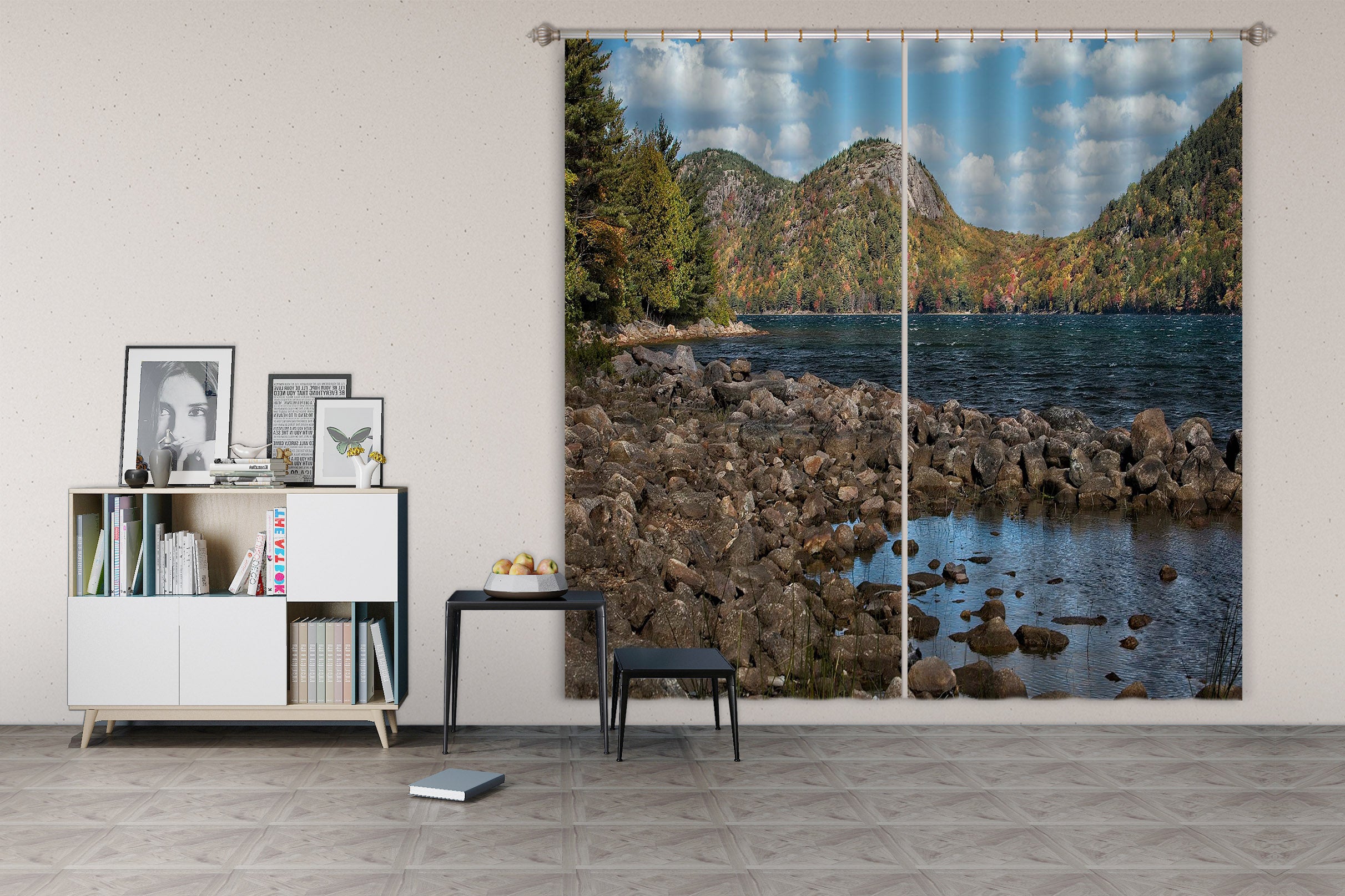 3D Mountain Stone Brook Water 61224 Kathy Barefield Curtain Curtains Drapes