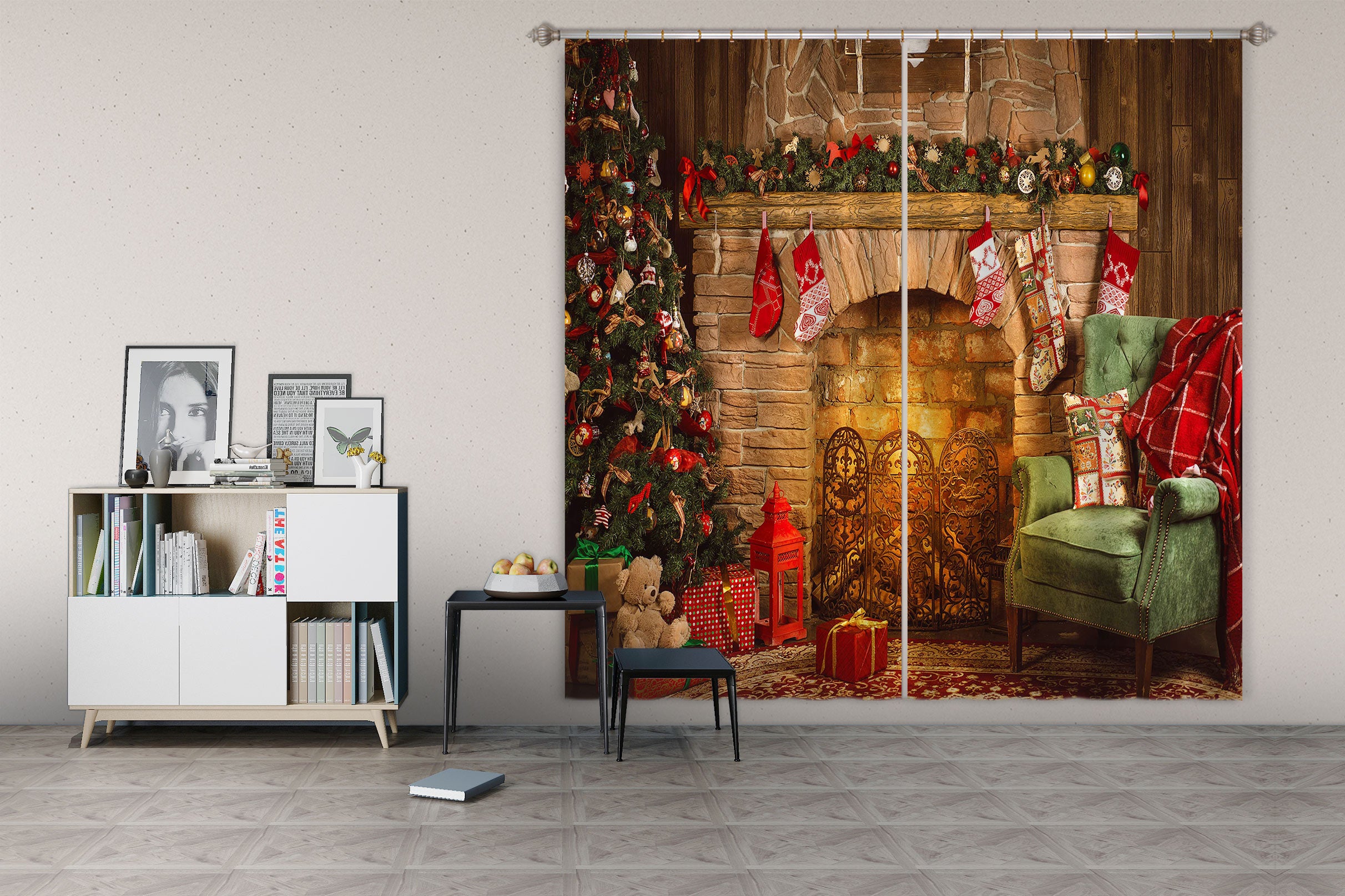 3D Sofa Fireplace 52038 Christmas Curtains Drapes Xmas