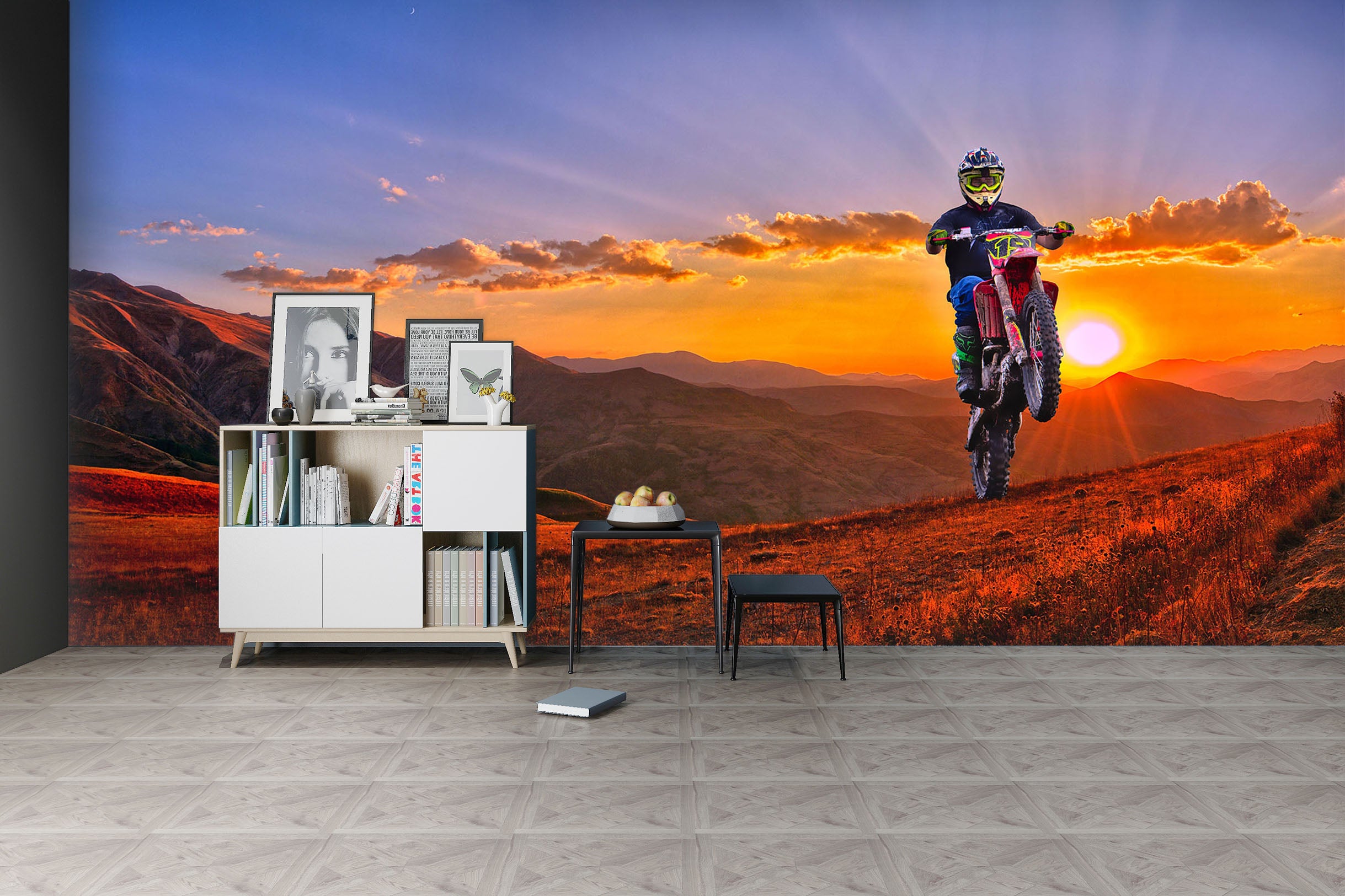 3D Motocross Sunset 119 Vehicle Wall Murals