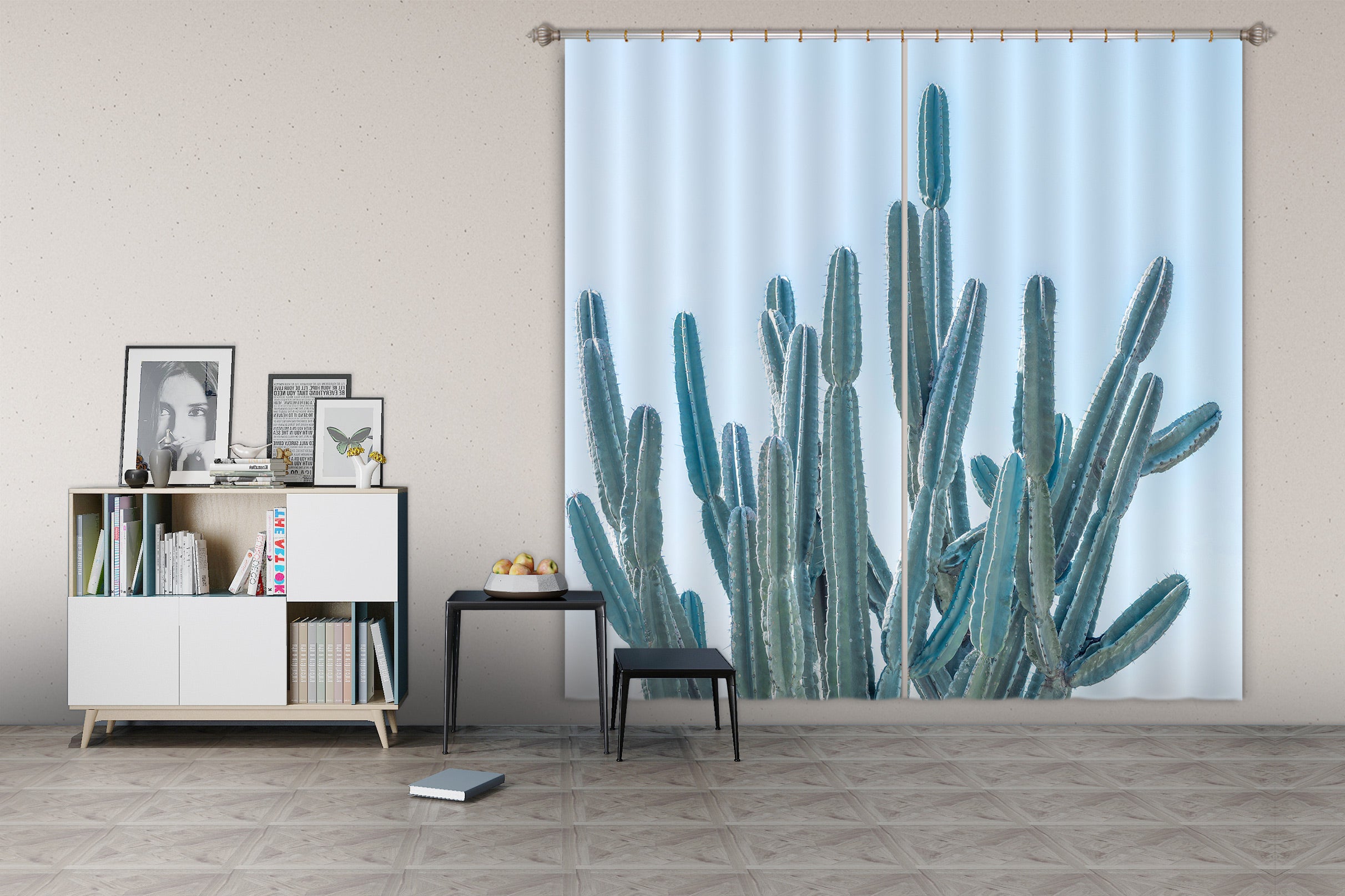 3D Cactus Sky 049 Assaf Frank Curtain Curtains Drapes