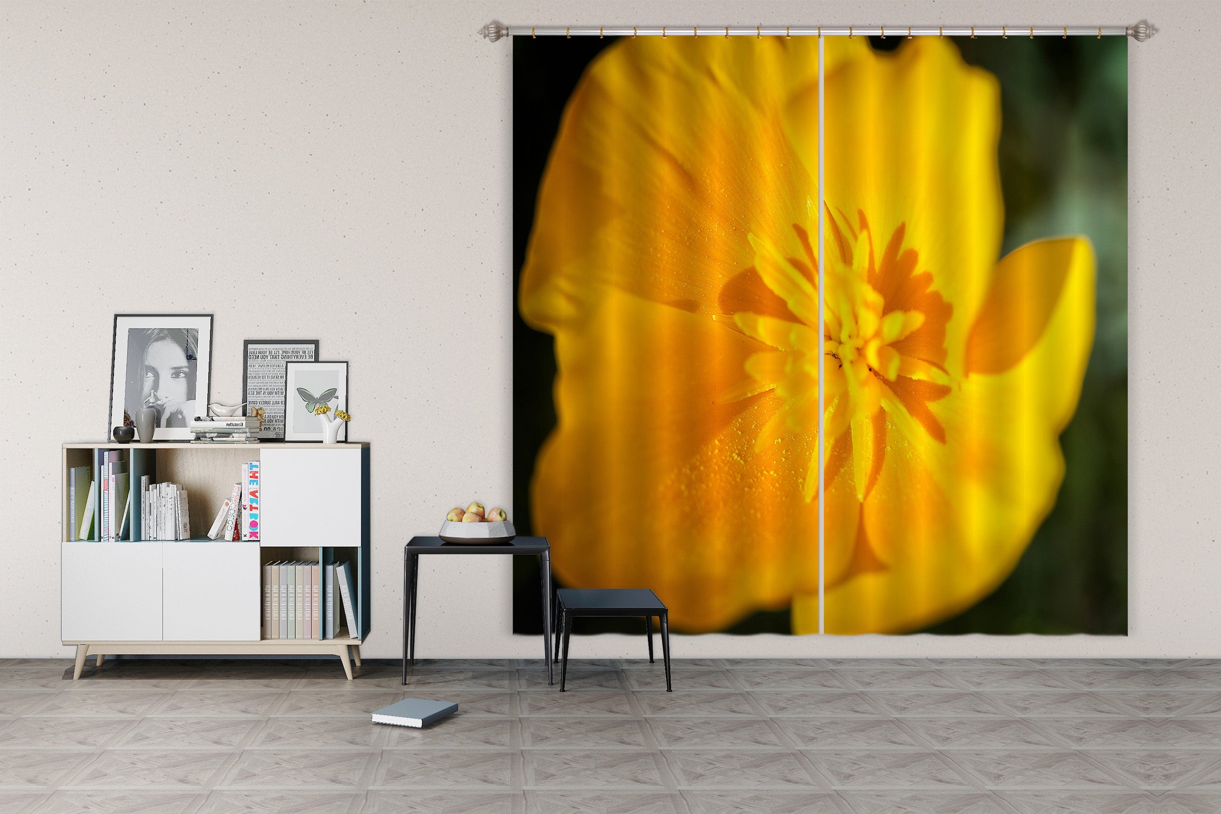 3D Yellow Flowers 61212 Kathy Barefield Curtain Curtains Drapes