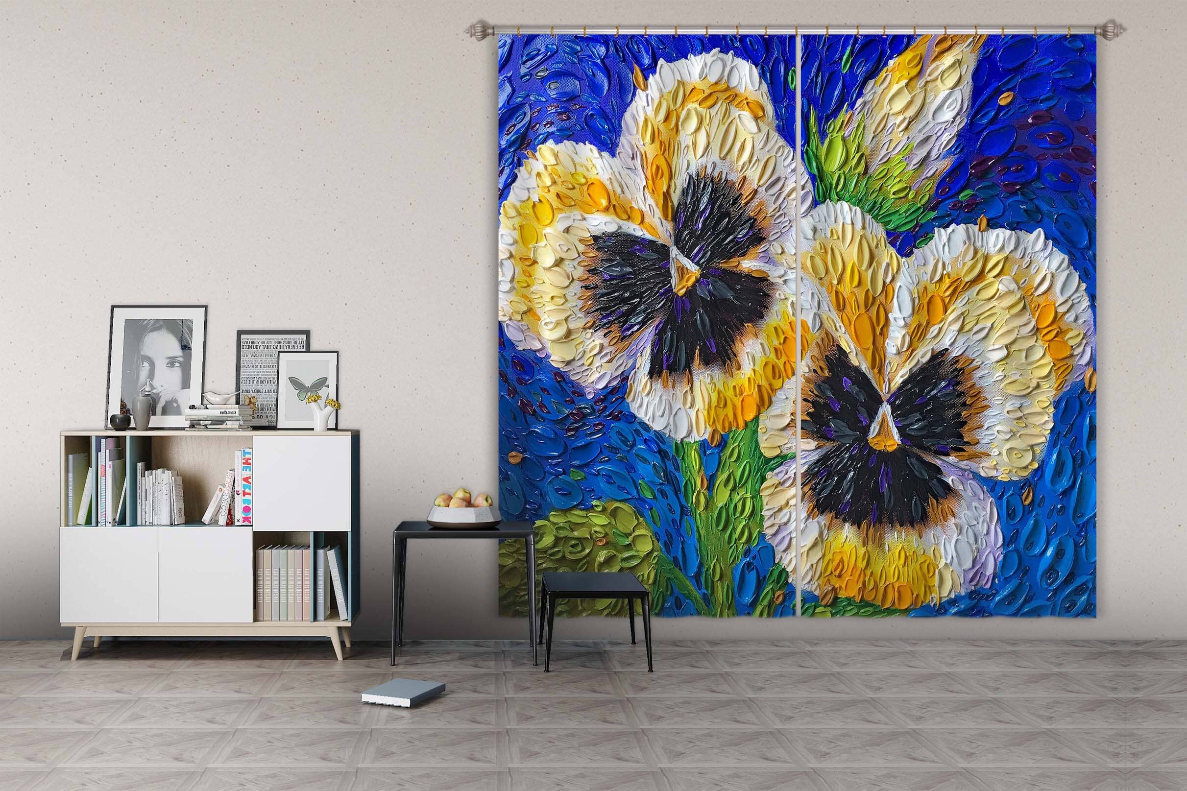 3D Pansy 067 Dena Tollefson Curtain Curtains Drapes Curtains AJ Creativity Home 