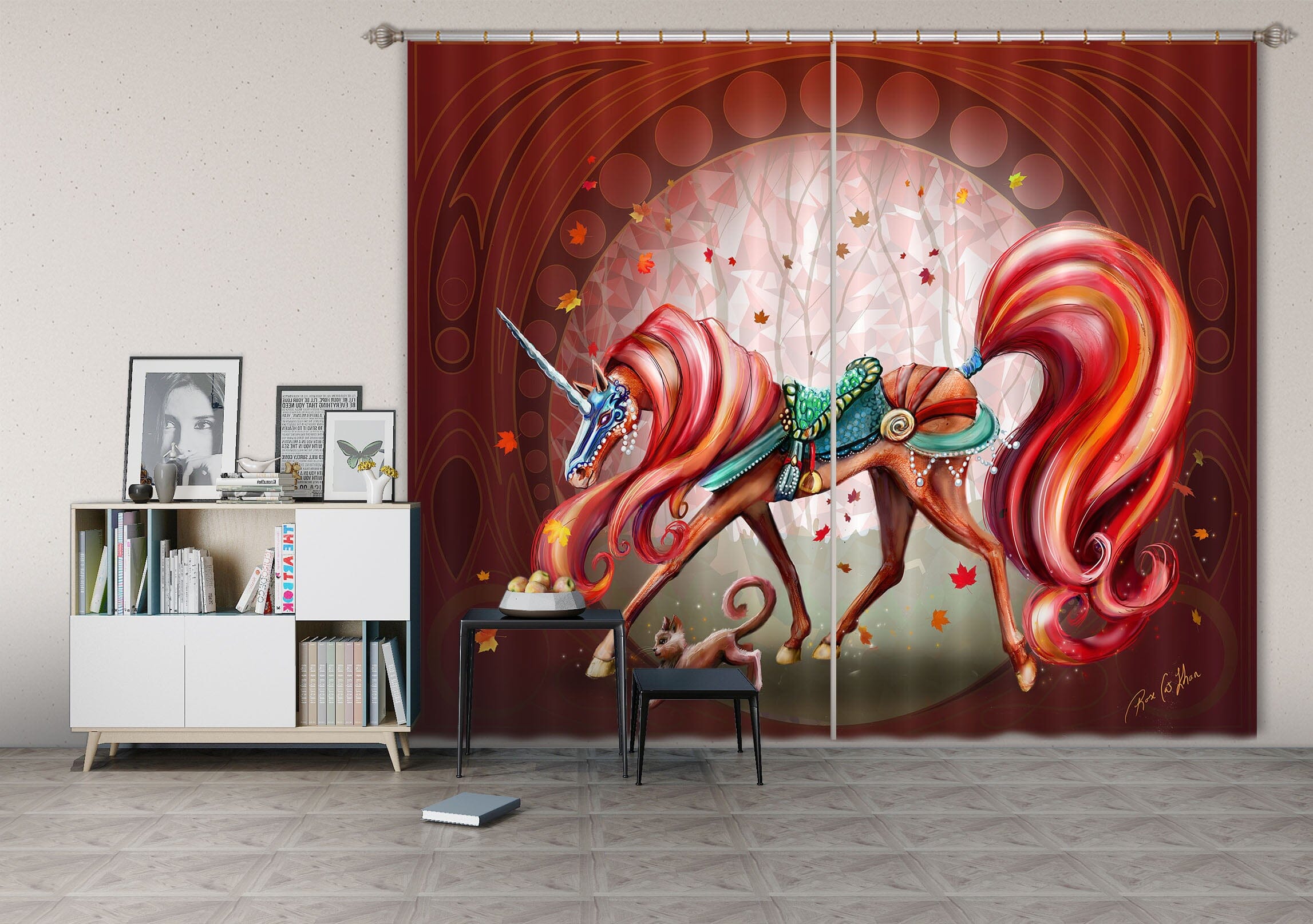 3D Unicorn Tail 037 Rose Catherine Khan Curtain Curtains Drapes Curtains AJ Creativity Home 