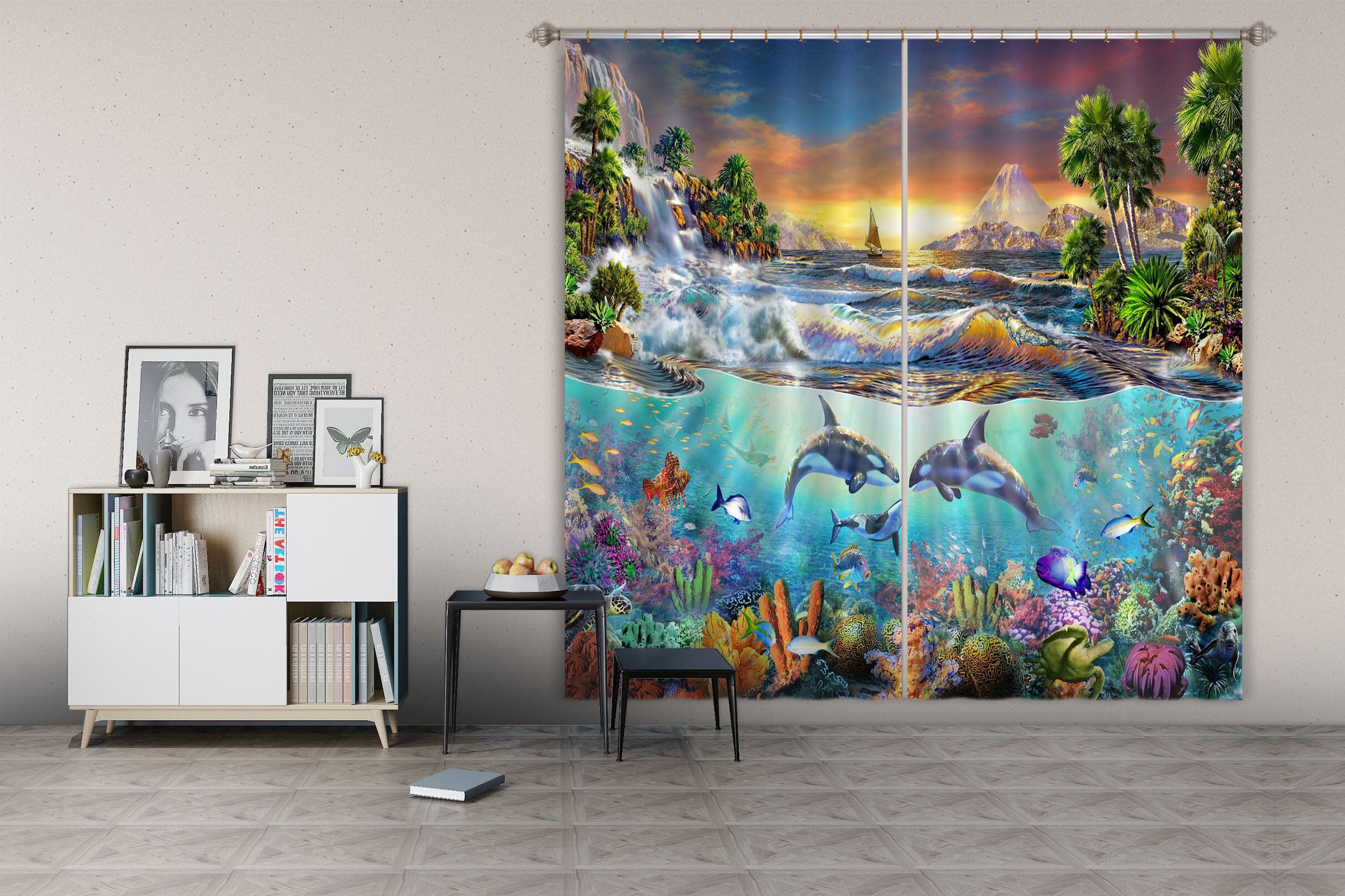 3D Dolphin Play 043 Adrian Chesterman Curtain Curtains Drapes Curtains AJ Creativity Home 
