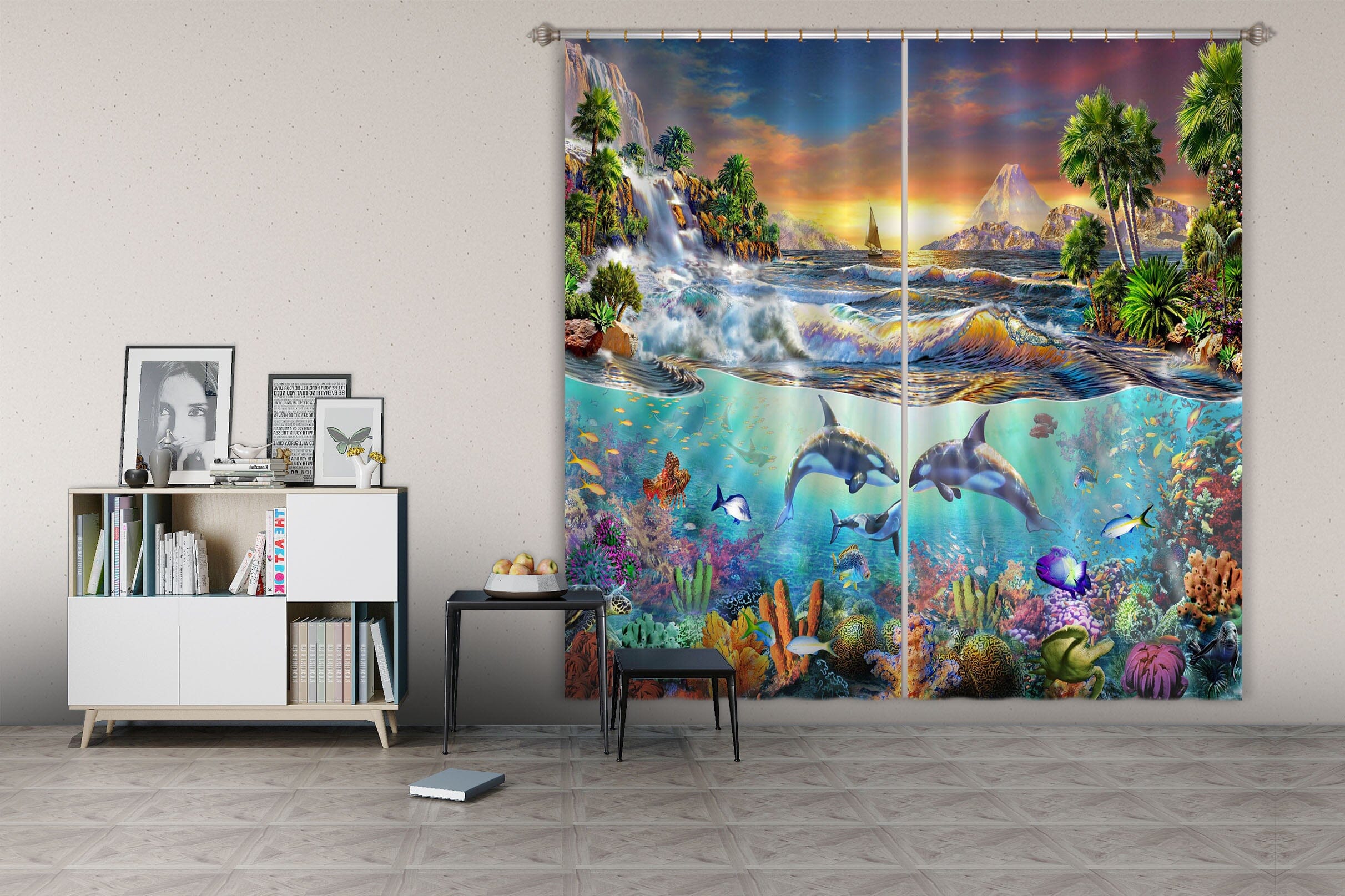 3D Dolphin Play 043 Adrian Chesterman Curtain Curtains Drapes Curtains AJ Creativity Home 
