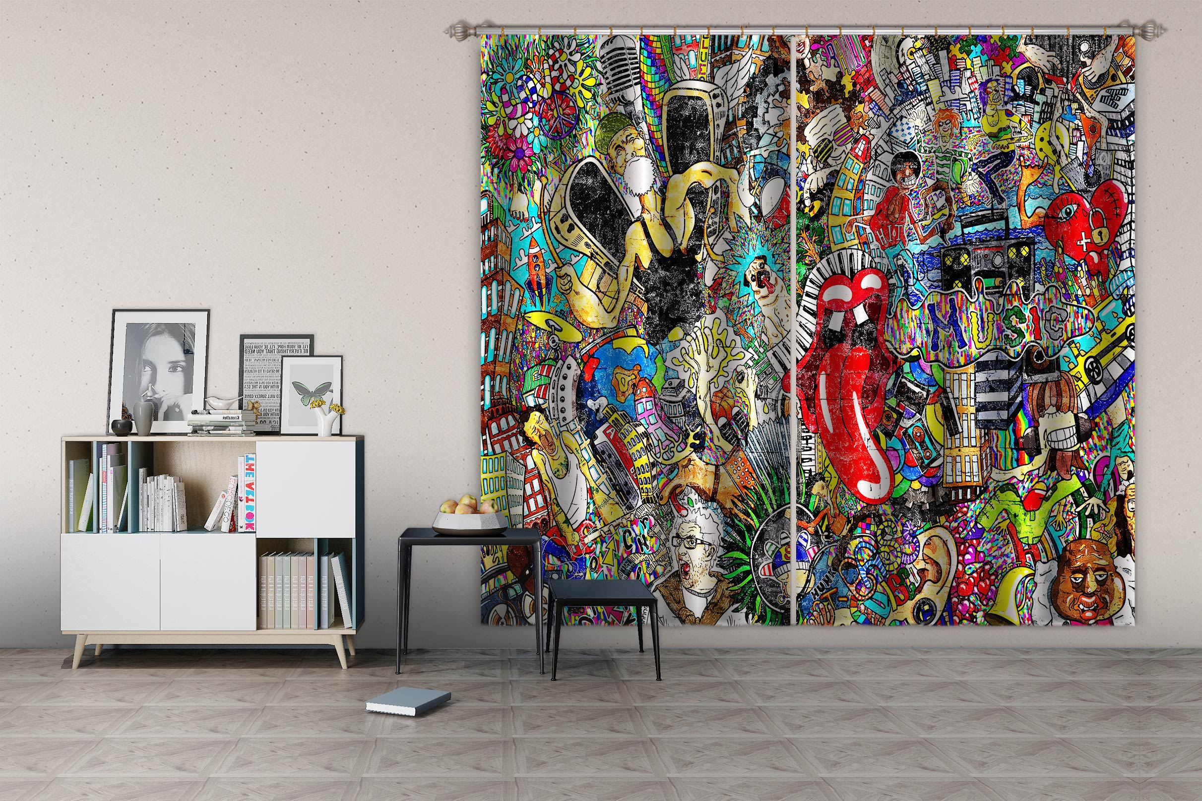 3D Old Man Painting 052 Curtains Drapes