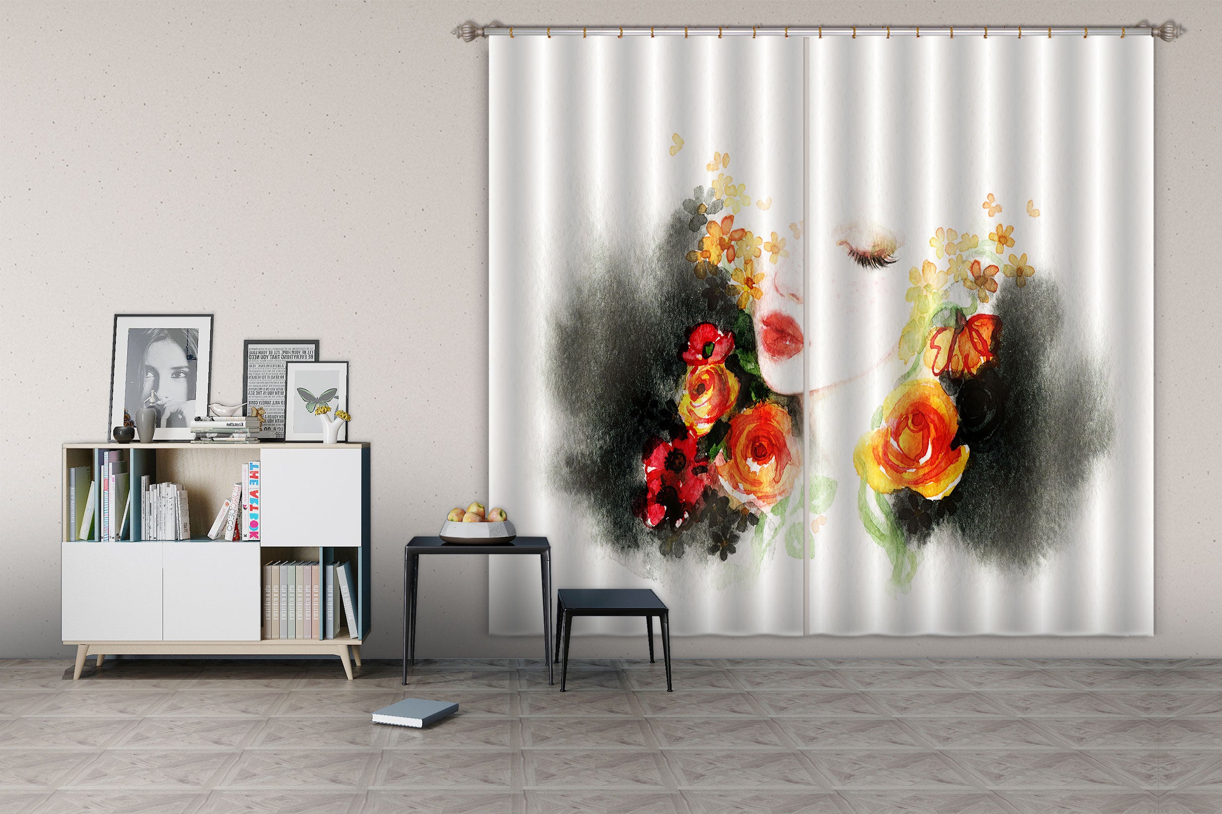 3D Rose Lady 063 Curtains Drapes