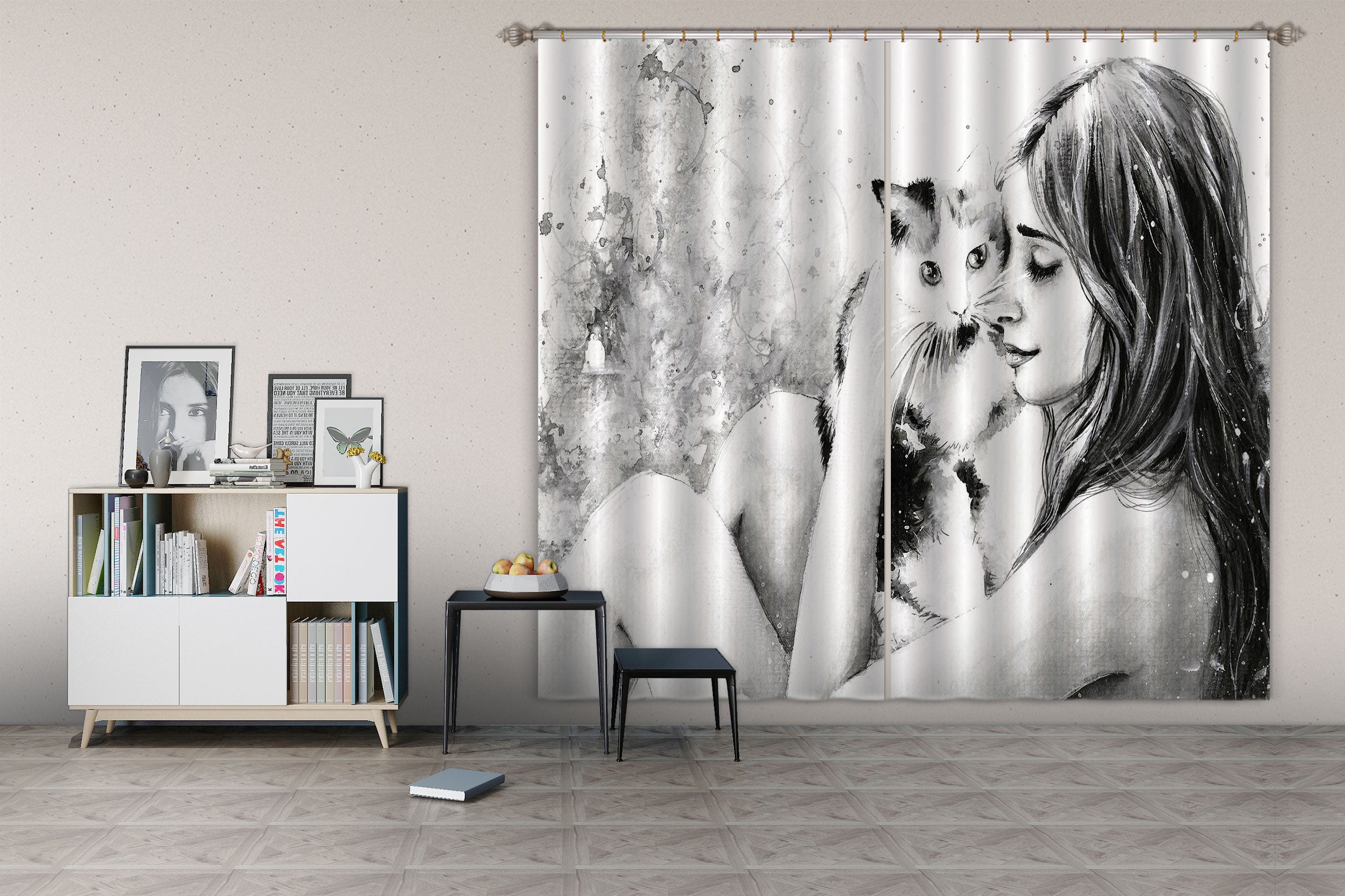 3D Sketch Kitten 031 Curtains Drapes