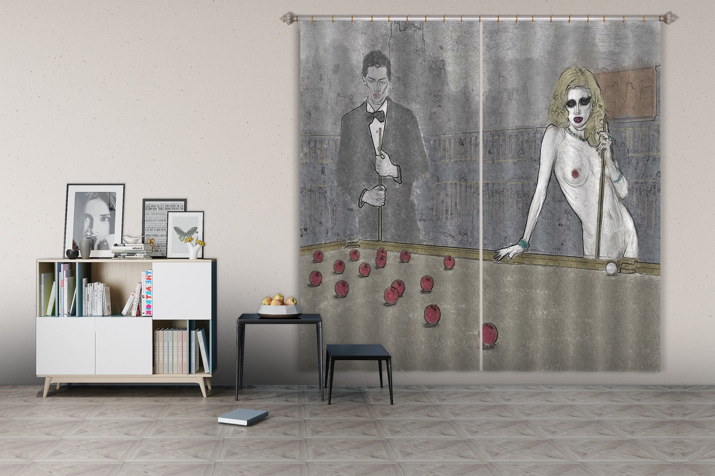 3D Red Billiard 046 Marco Cavazzana Curtain Curtains Drapes Curtains AJ Creativity Home 