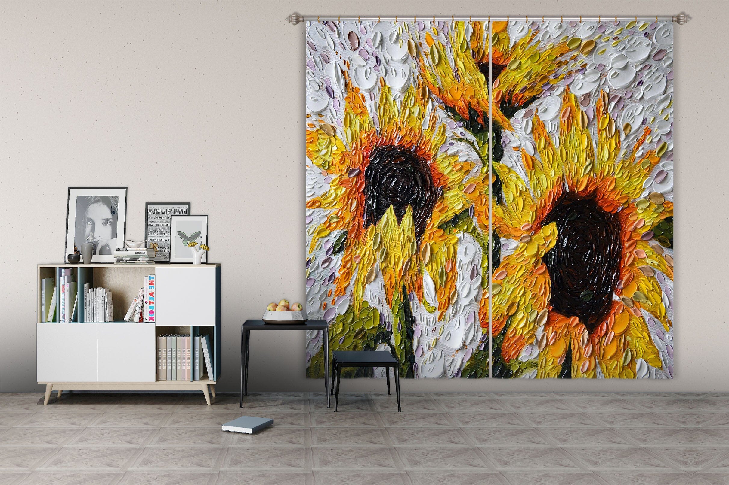 3D Sunflowers 048 Dena Tollefson Curtain Curtains Drapes Curtains AJ Creativity Home 