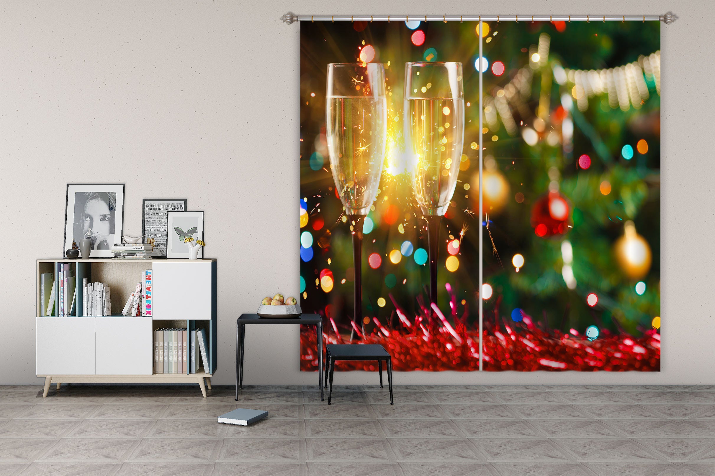 3D Wine Glass 52020 Christmas Curtains Drapes Xmas