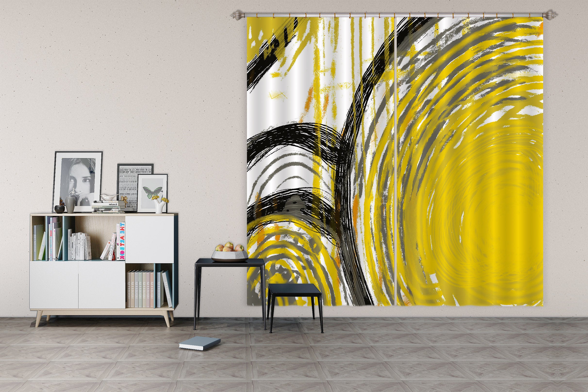 3D Yellow Watercolor 382 Jacqueline Reynoso Curtain Curtains Drapes