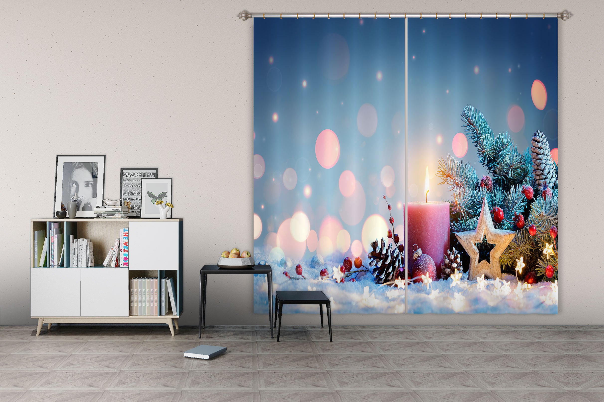 3D Candle Five-Pointed Star 52054 Christmas Curtains Drapes Xmas