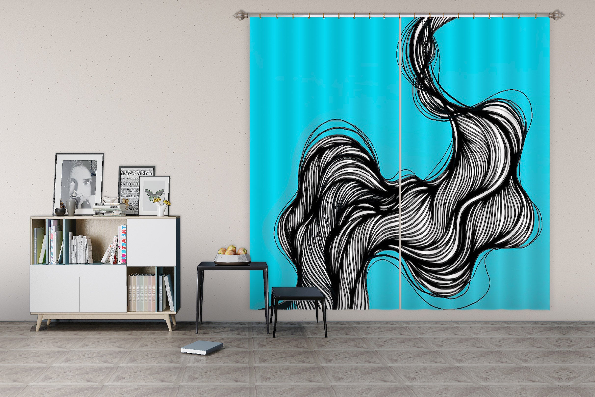 3D Black Lines 381 Jacqueline Reynoso Curtain Curtains Drapes