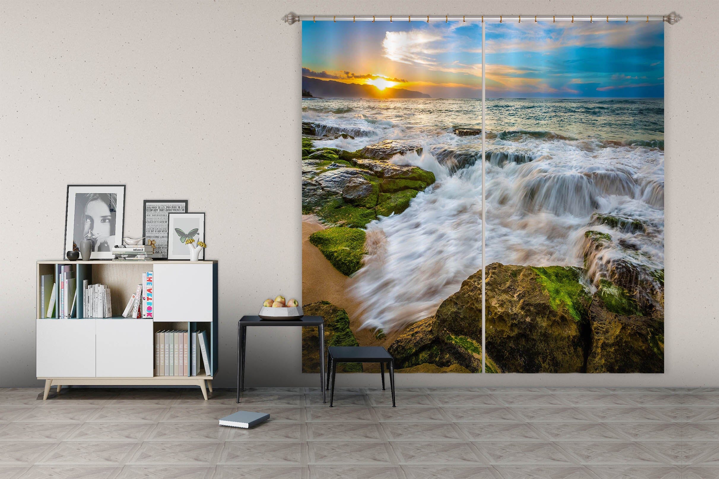 3D Sea Stones 816 Curtains Drapes Wallpaper AJ Wallpaper 