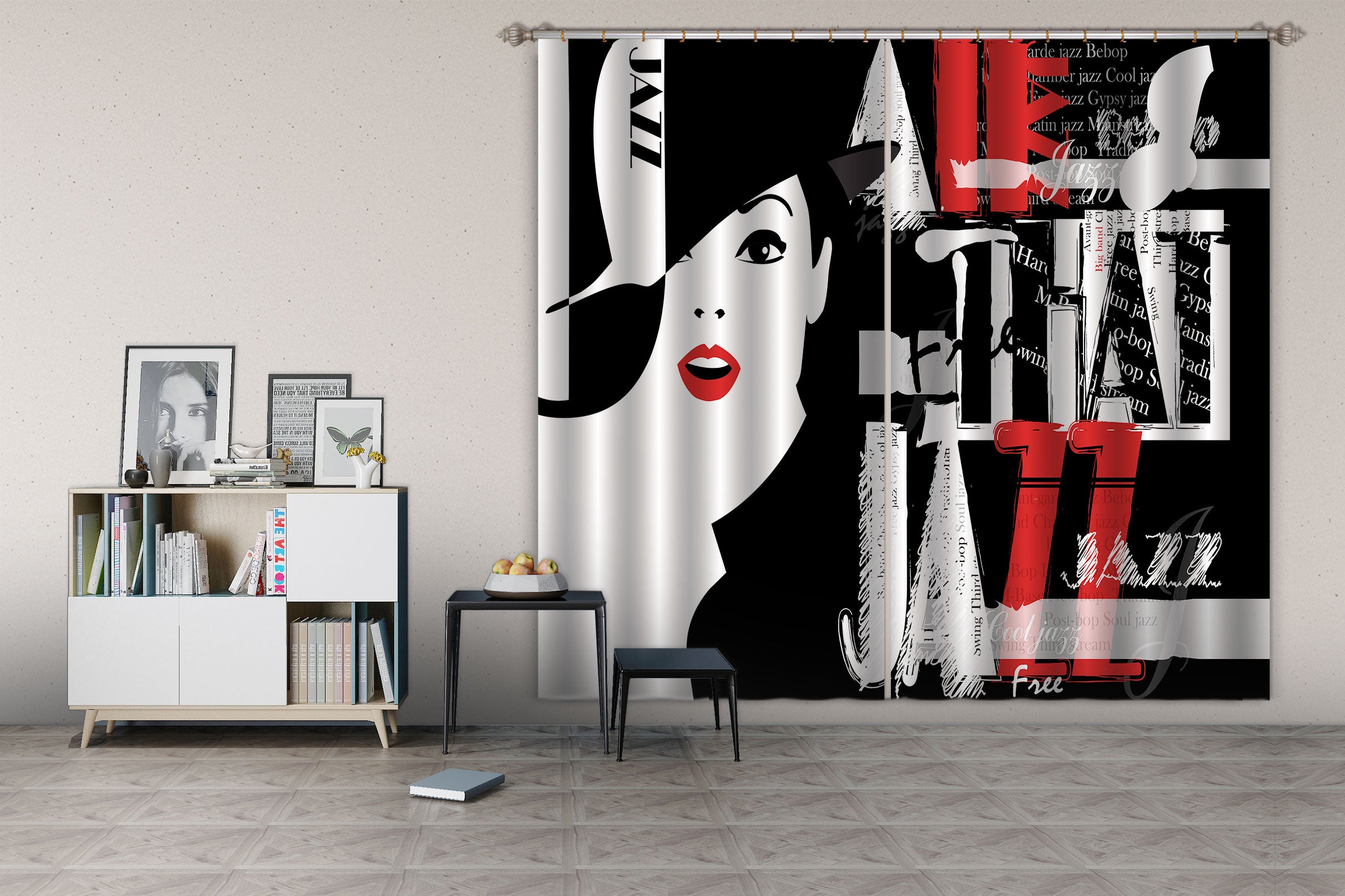 3D Hat Red Lips Woman 047 Curtains Drapes
