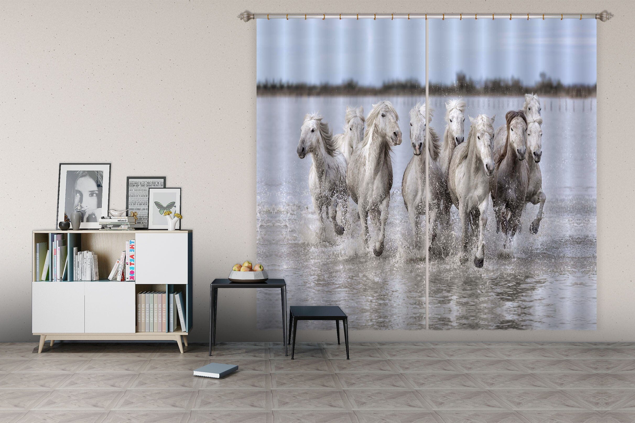 3D White Horse 069 Marco Carmassi Curtain Curtains Drapes Curtains AJ Creativity Home 