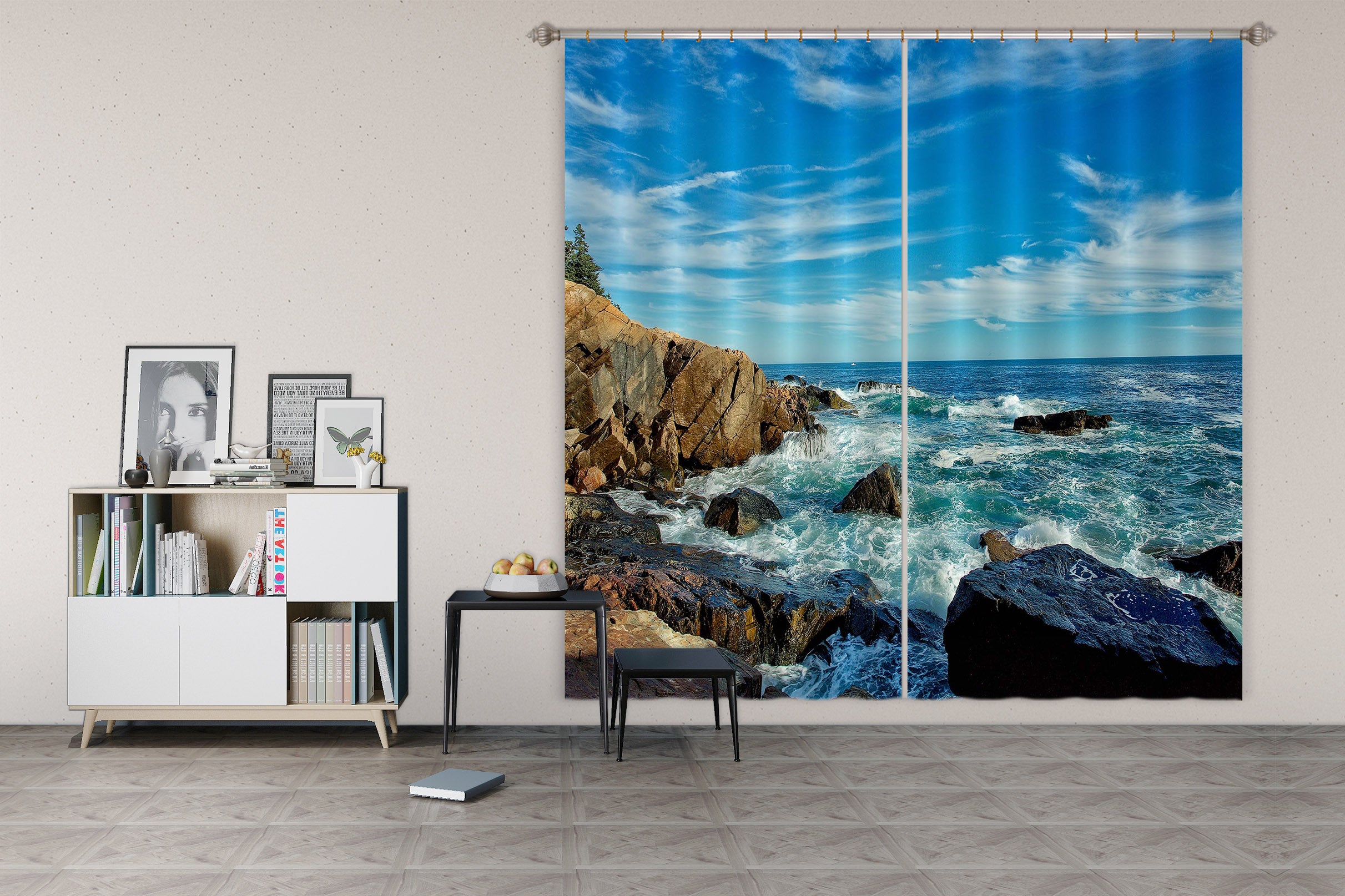3D Seaside Stones 61207 Kathy Barefield Curtain Curtains Drapes