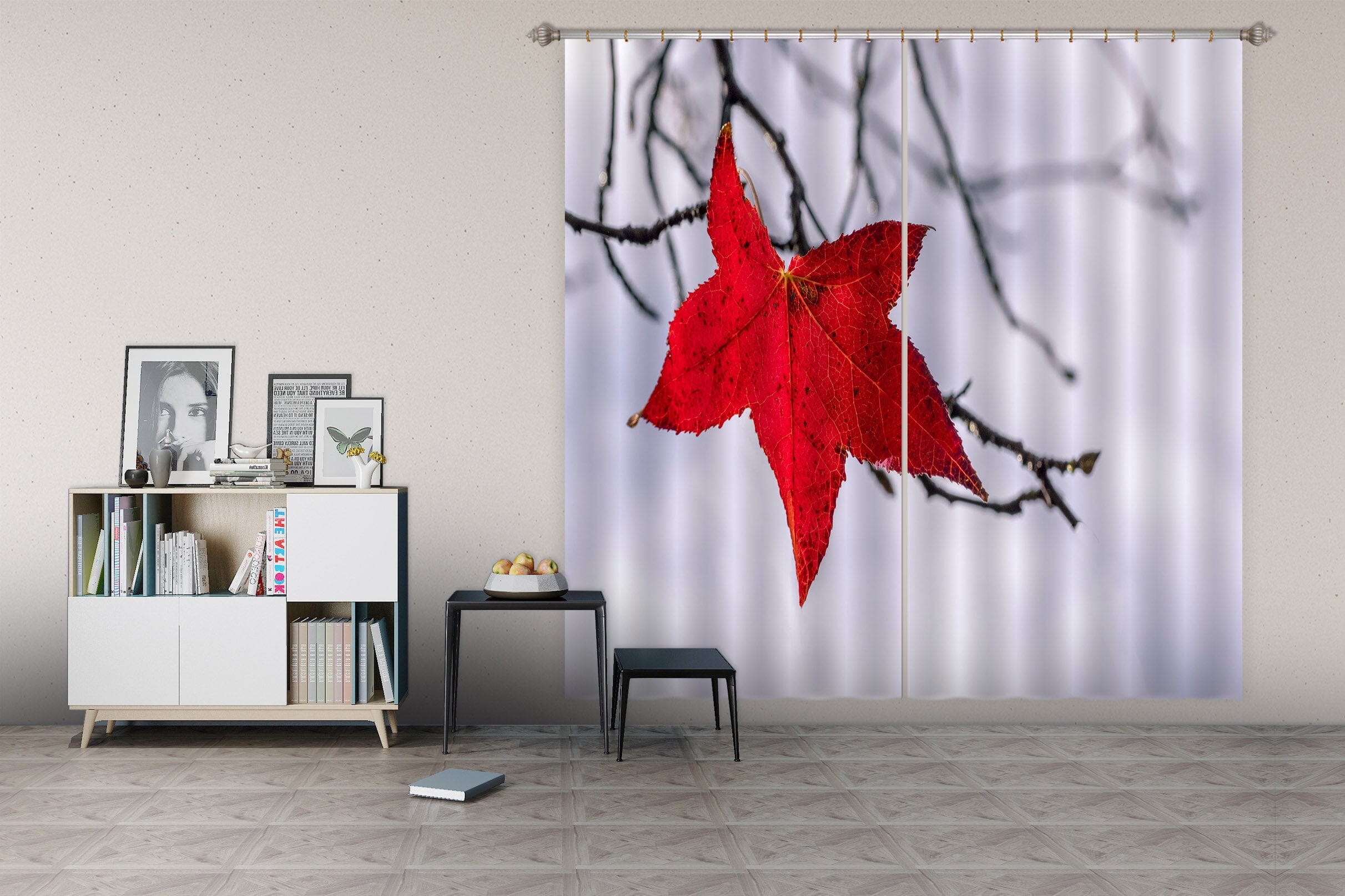 3D Red Maple Leaf 151 Marco Carmassi Curtain Curtains Drapes Curtains AJ Creativity Home 