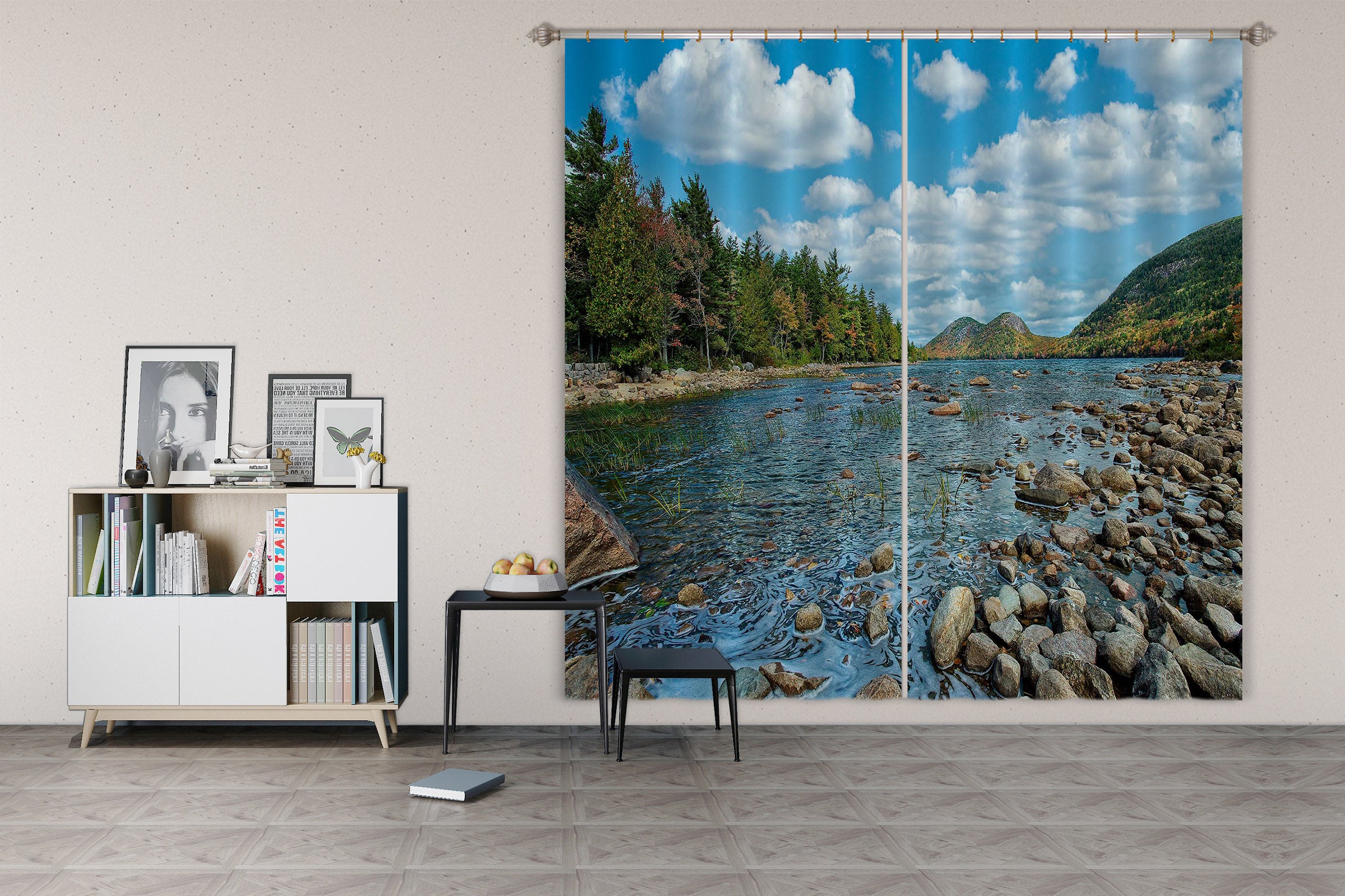 3D Mountain Stone Water 61225 Kathy Barefield Curtain Curtains Drapes