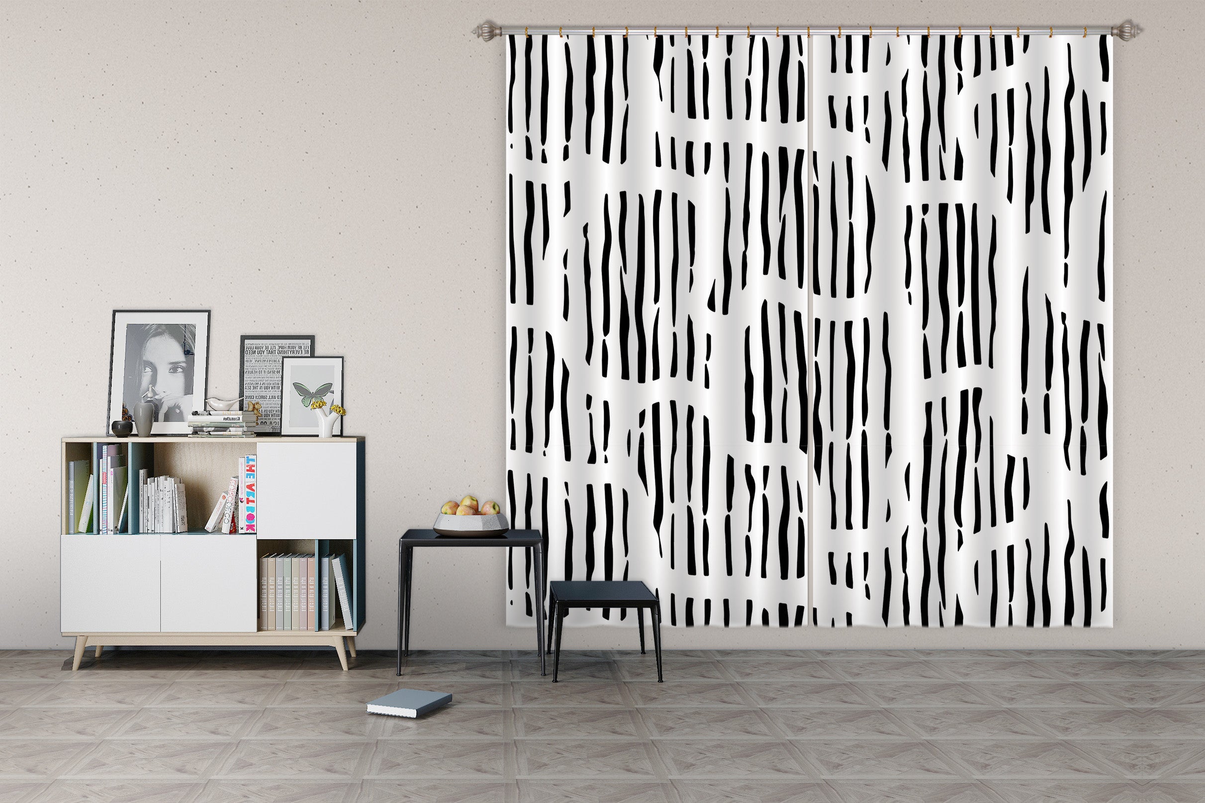 3D Black Strips Pattern 11182 Kashmira Jayaprakash Curtain Curtains Drapes