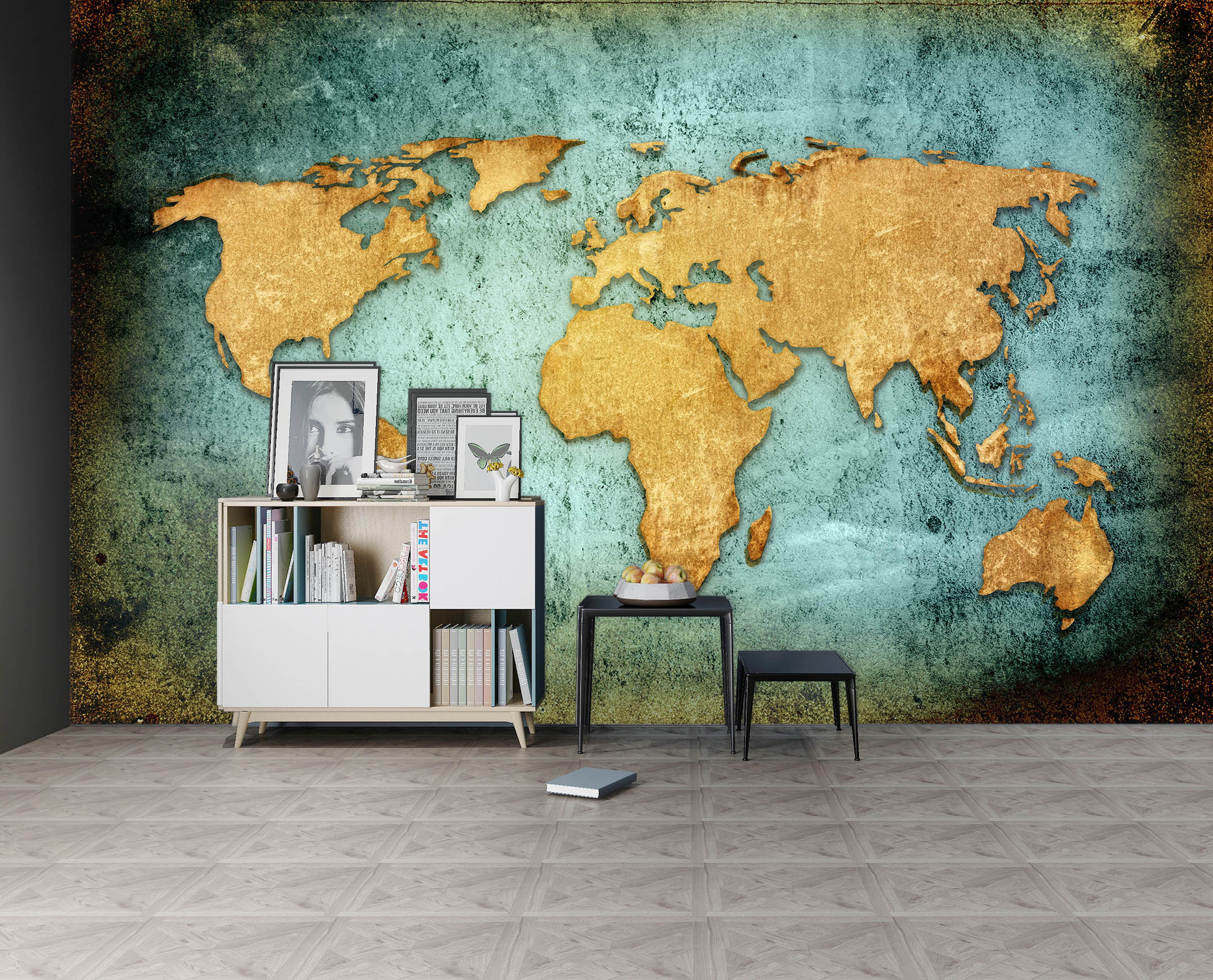 3D Gold Color Painting 2019 World Map Wall Murals
