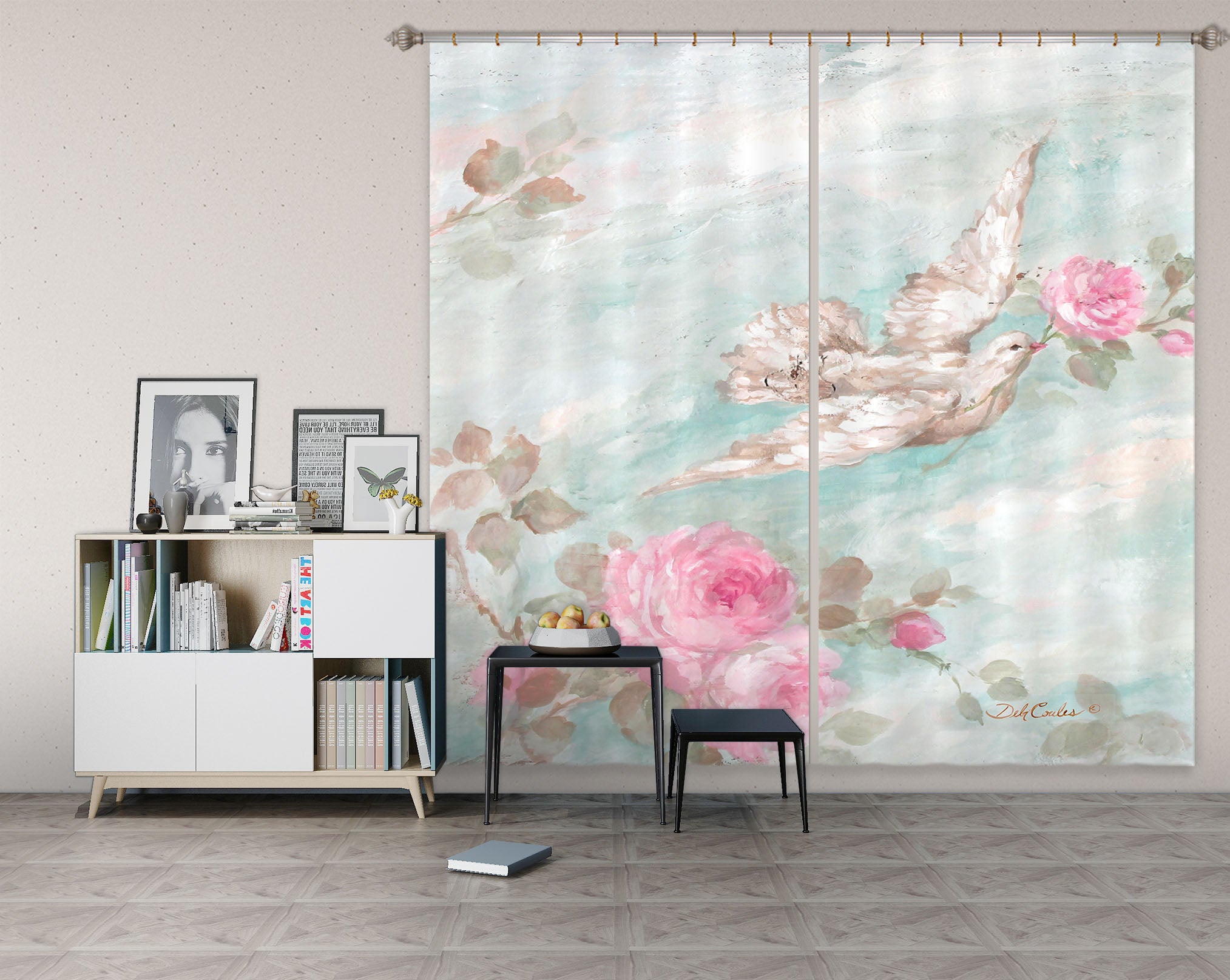 3D Pigeon Rose 1020 Debi Coules Curtain Curtains Drapes