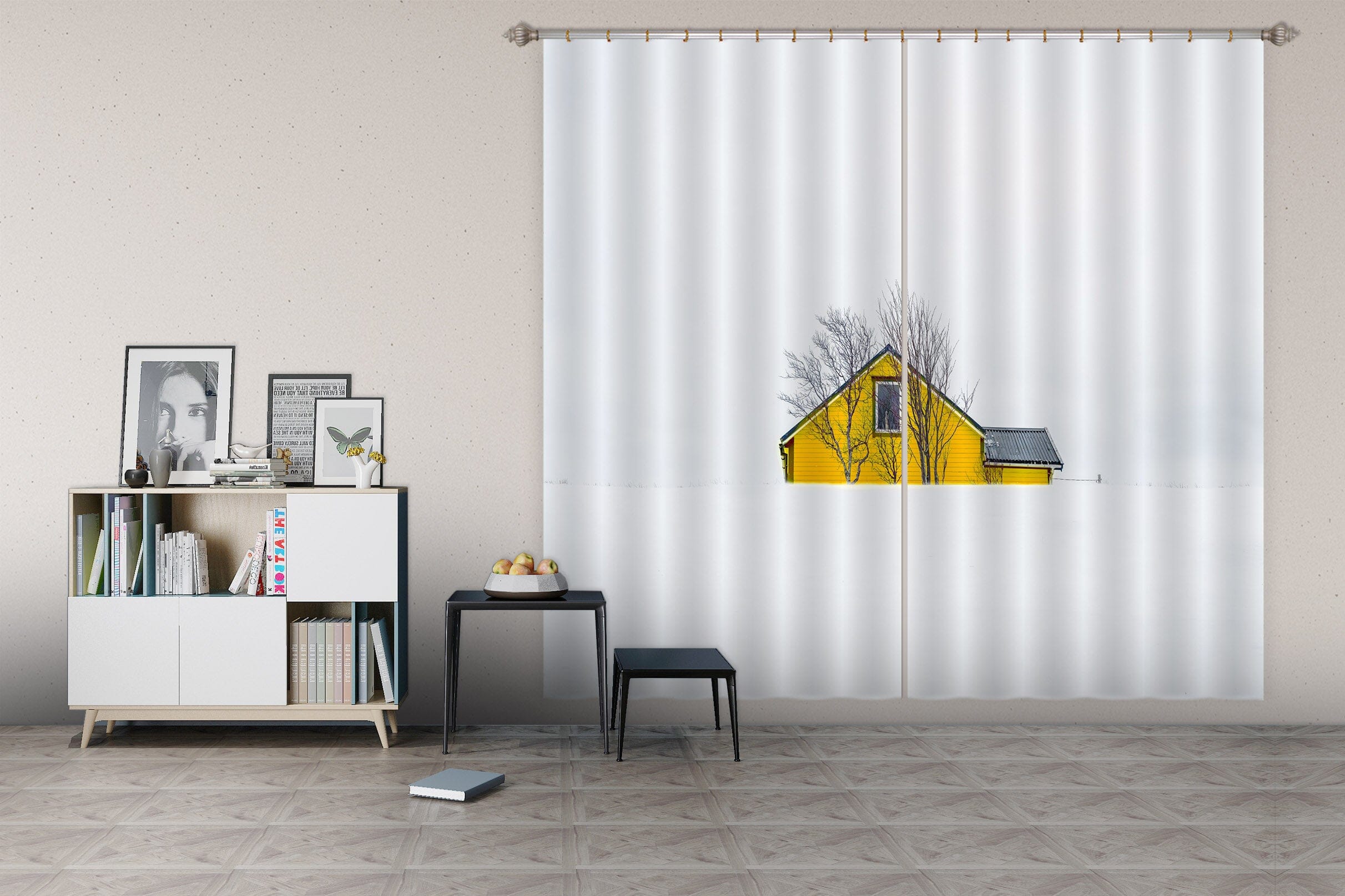 3D Yellow House 082 Marco Carmassi Curtain Curtains Drapes Curtains AJ Creativity Home 